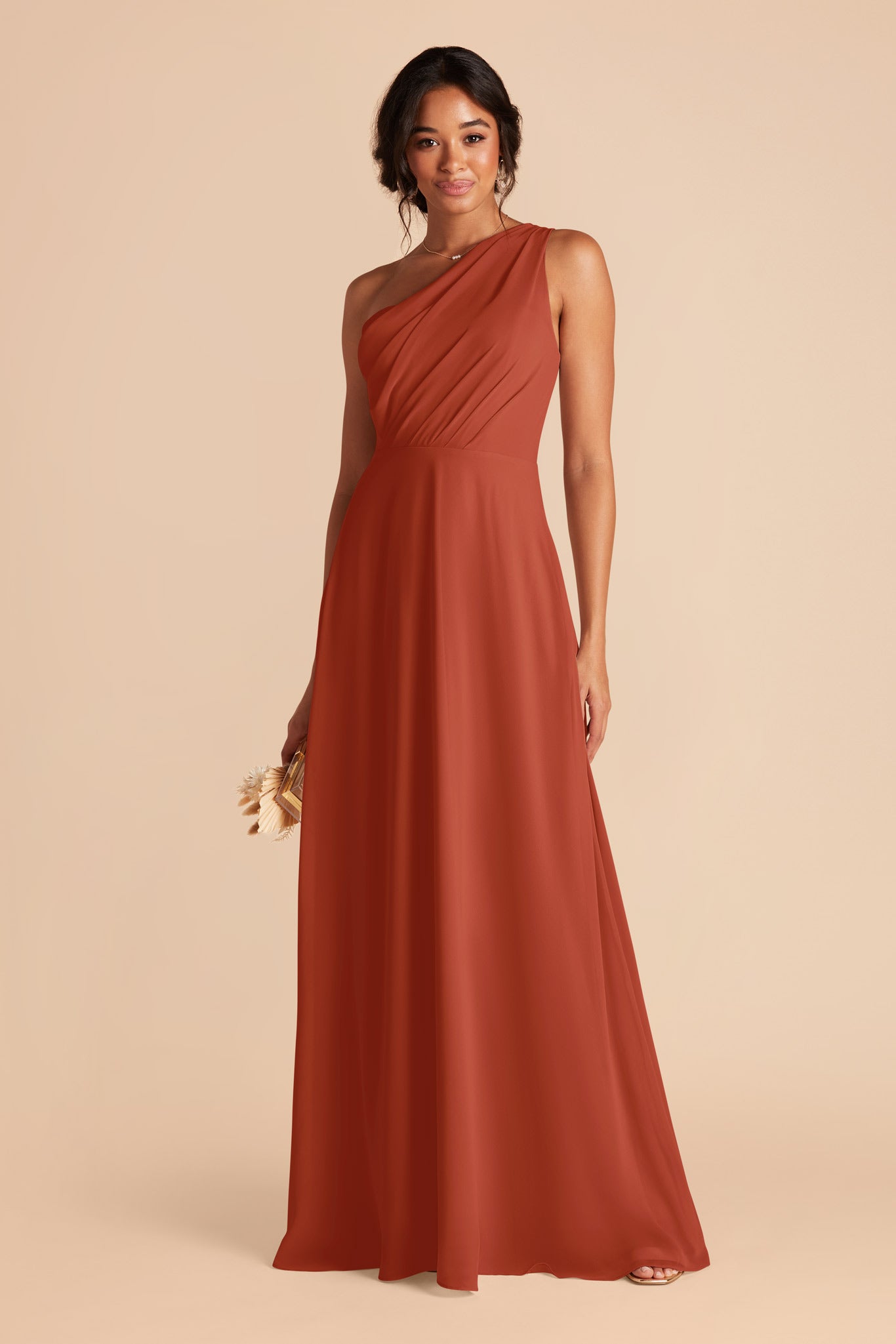 One-Shoulder Chiffon Bridesmaid Dress | Kira - Auburn