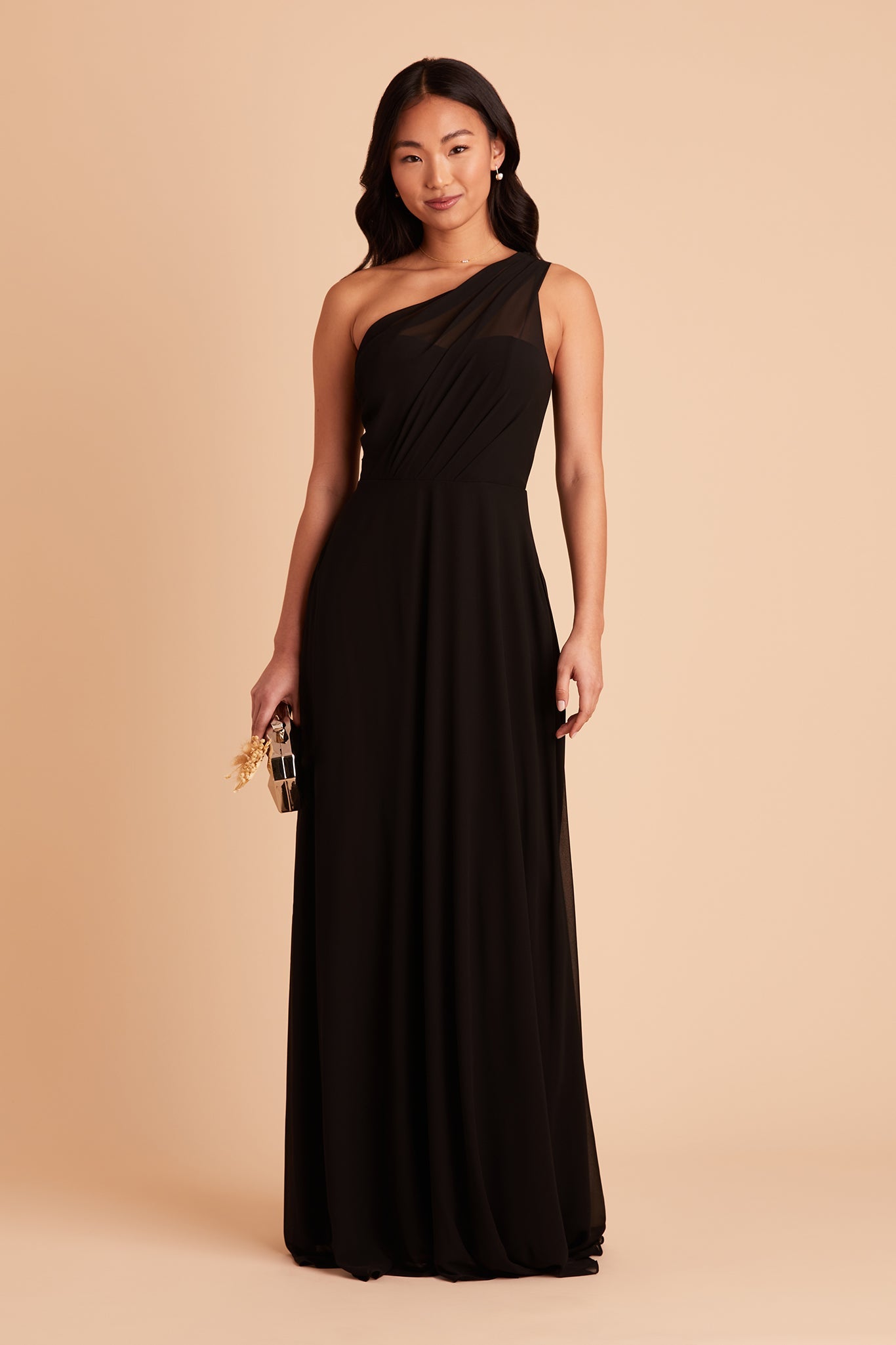 One-Shoulder Chiffon Bridesmaid Dress | Kira Dress - Black