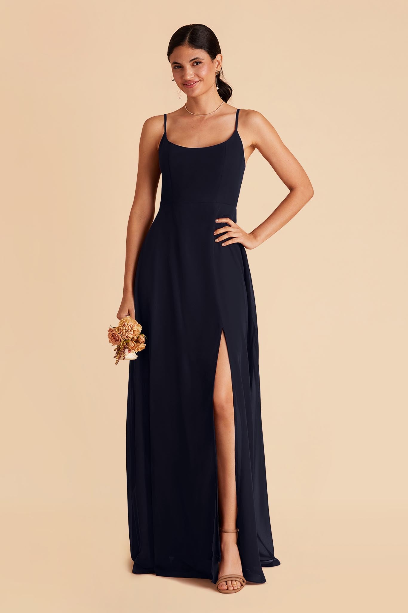 Chiffon Scoop Dress in Navy | Amy