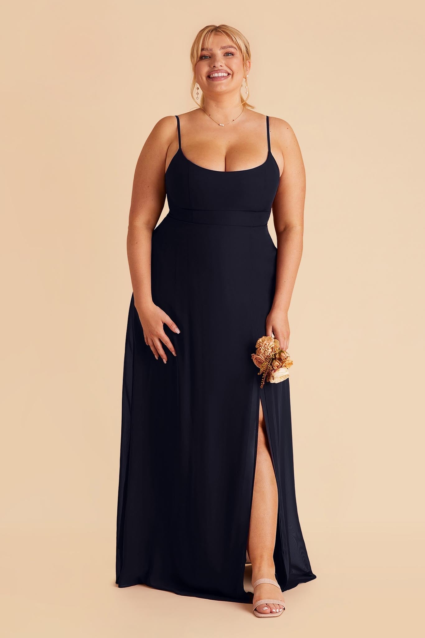 Chiffon Scoop Dress in Navy | Amy