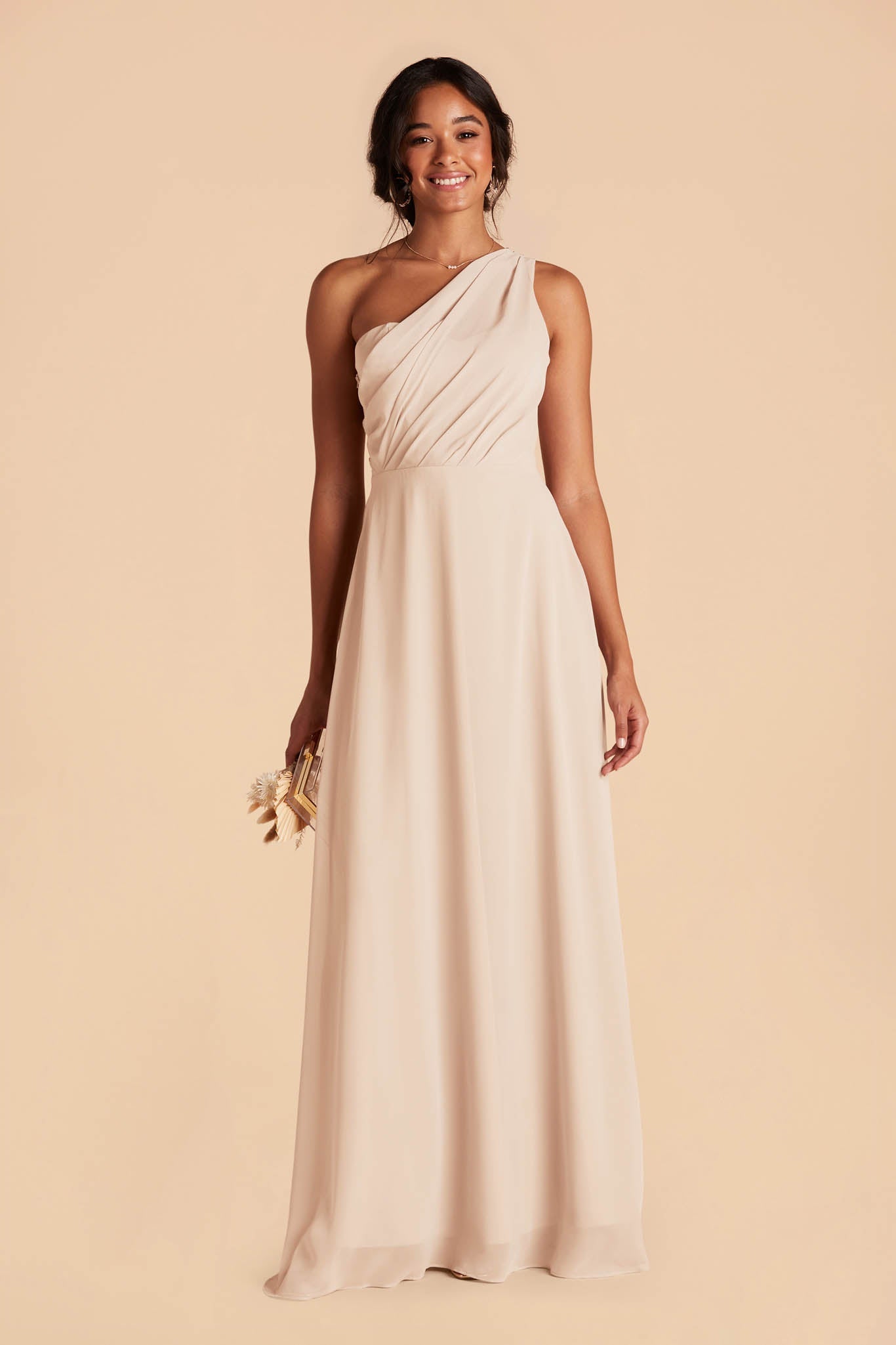 One-Shoulder Chiffon Bridesmaid Dress | Kira Champagne