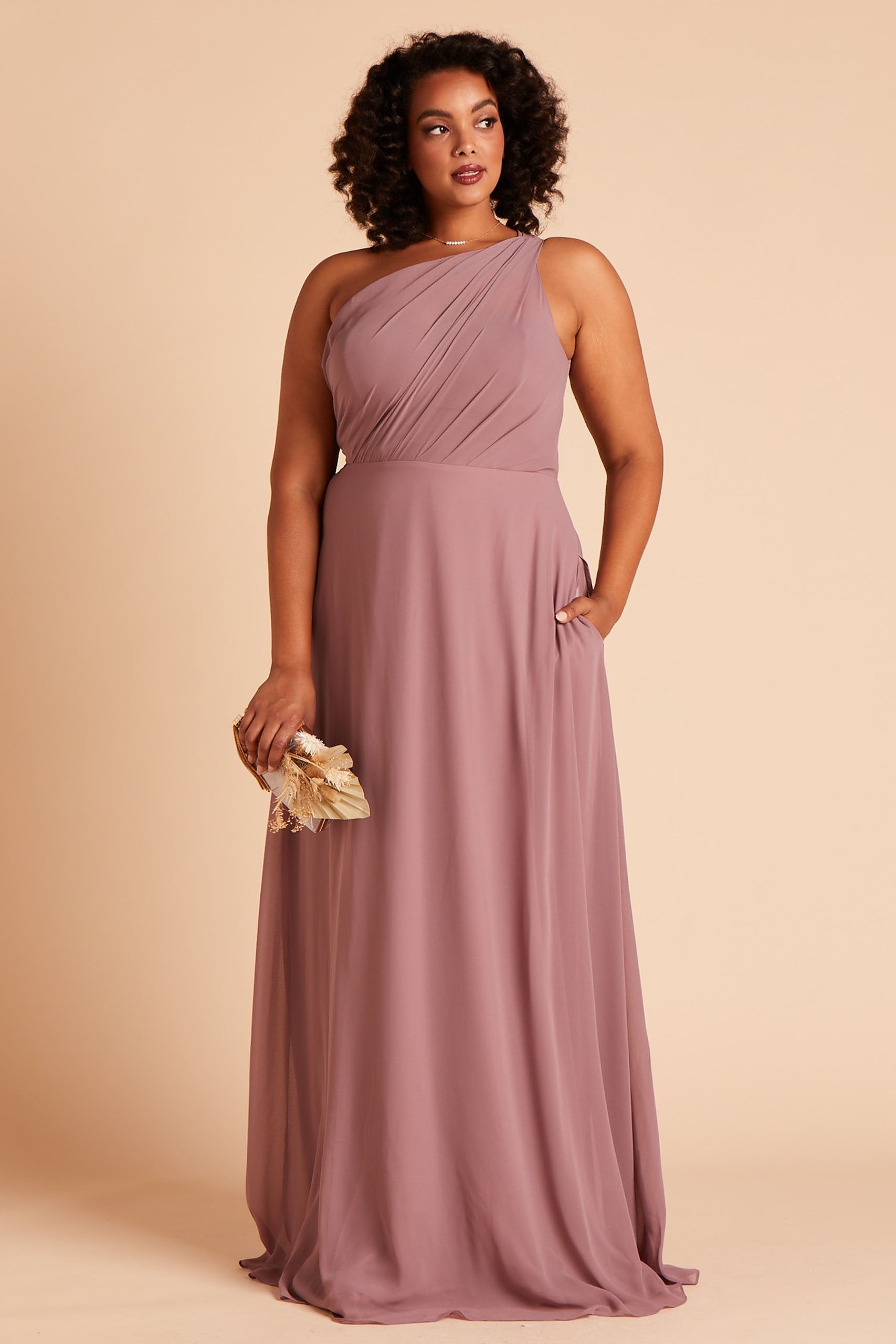 One-Shoulder Chiffon Bridesmaid Dress in Dark Mauve | Kira Dress