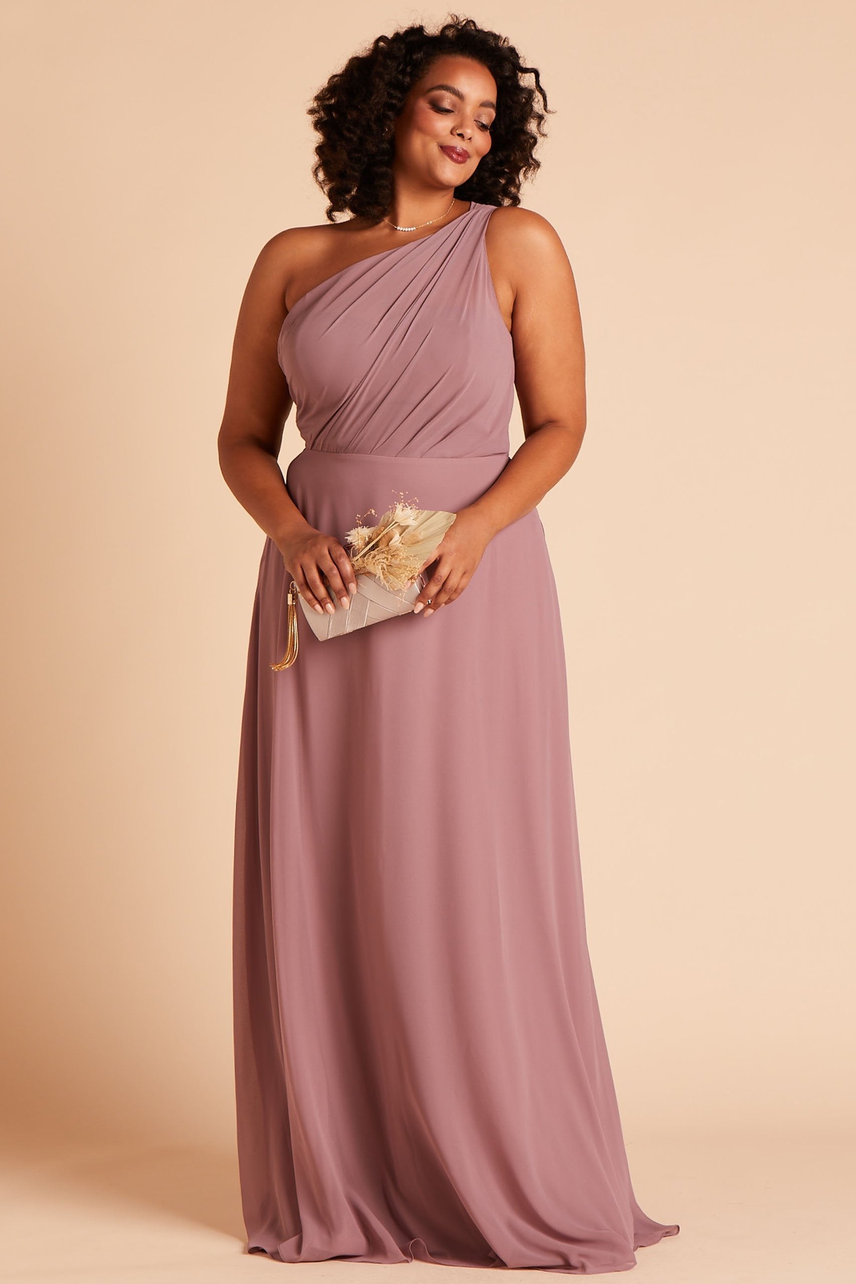 One-Shoulder Chiffon Bridesmaid Dress in Dark Mauve | Kira Dress