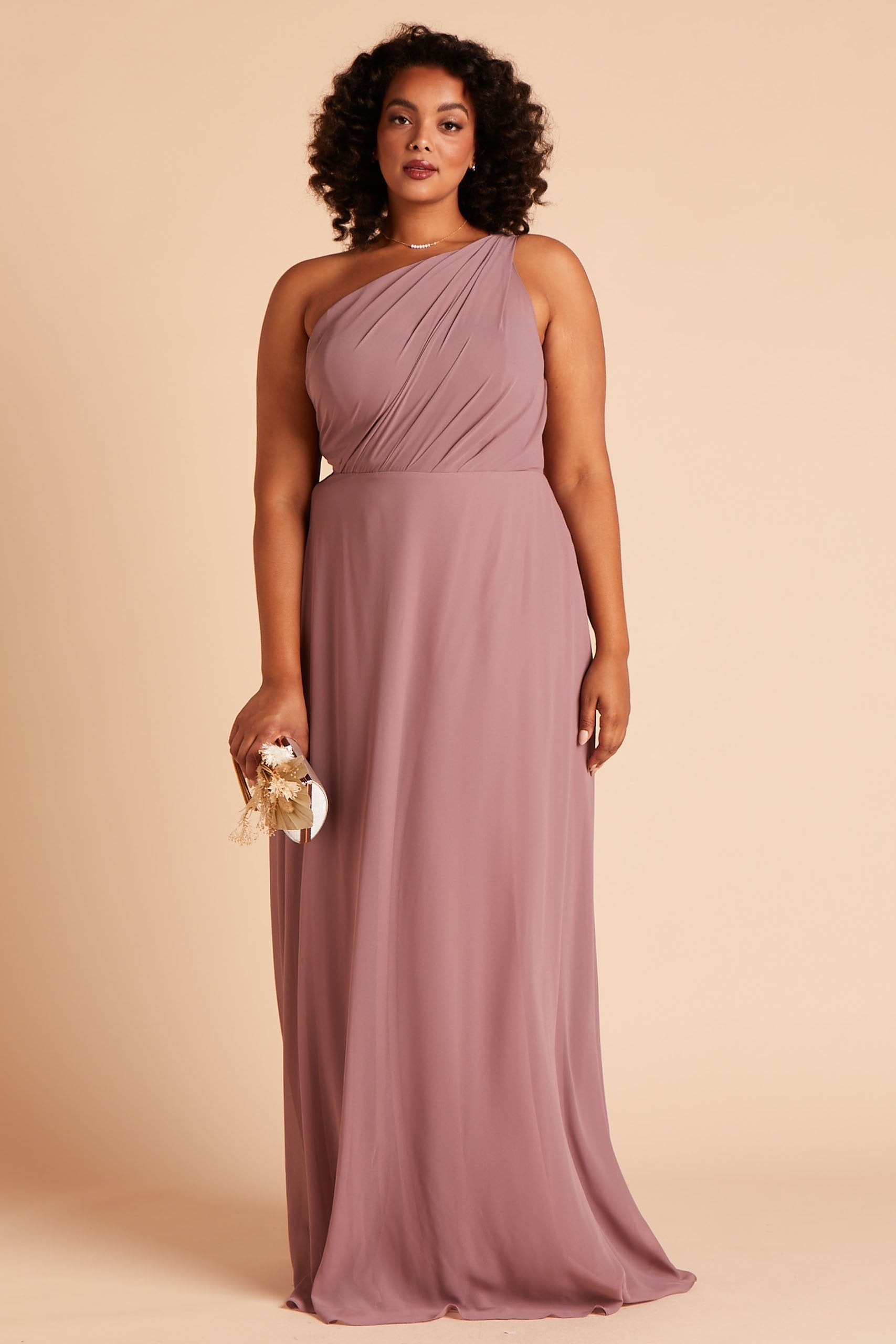 One-Shoulder Chiffon Bridesmaid Dress in Dark Mauve | Kira Dress