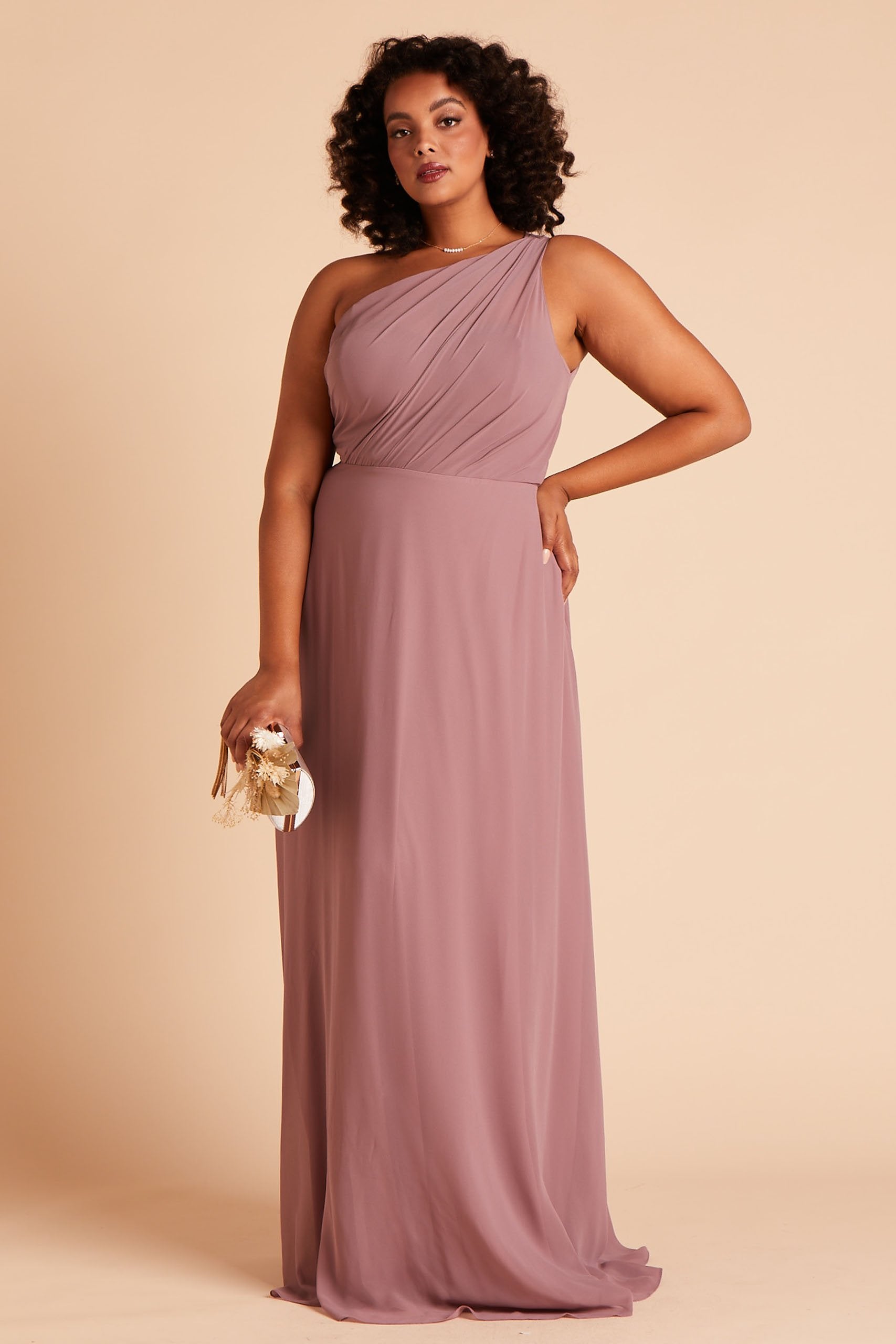 One-Shoulder Chiffon Bridesmaid Dress in Dark Mauve | Kira Dress