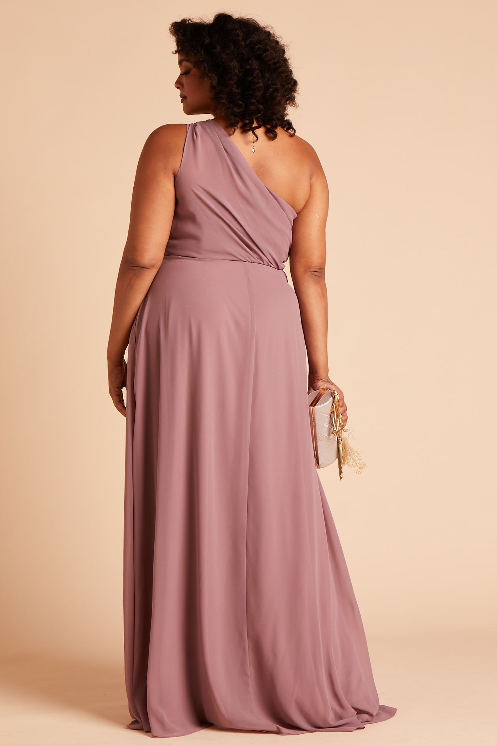 One-Shoulder Chiffon Bridesmaid Dress in Dark Mauve | Kira Dress