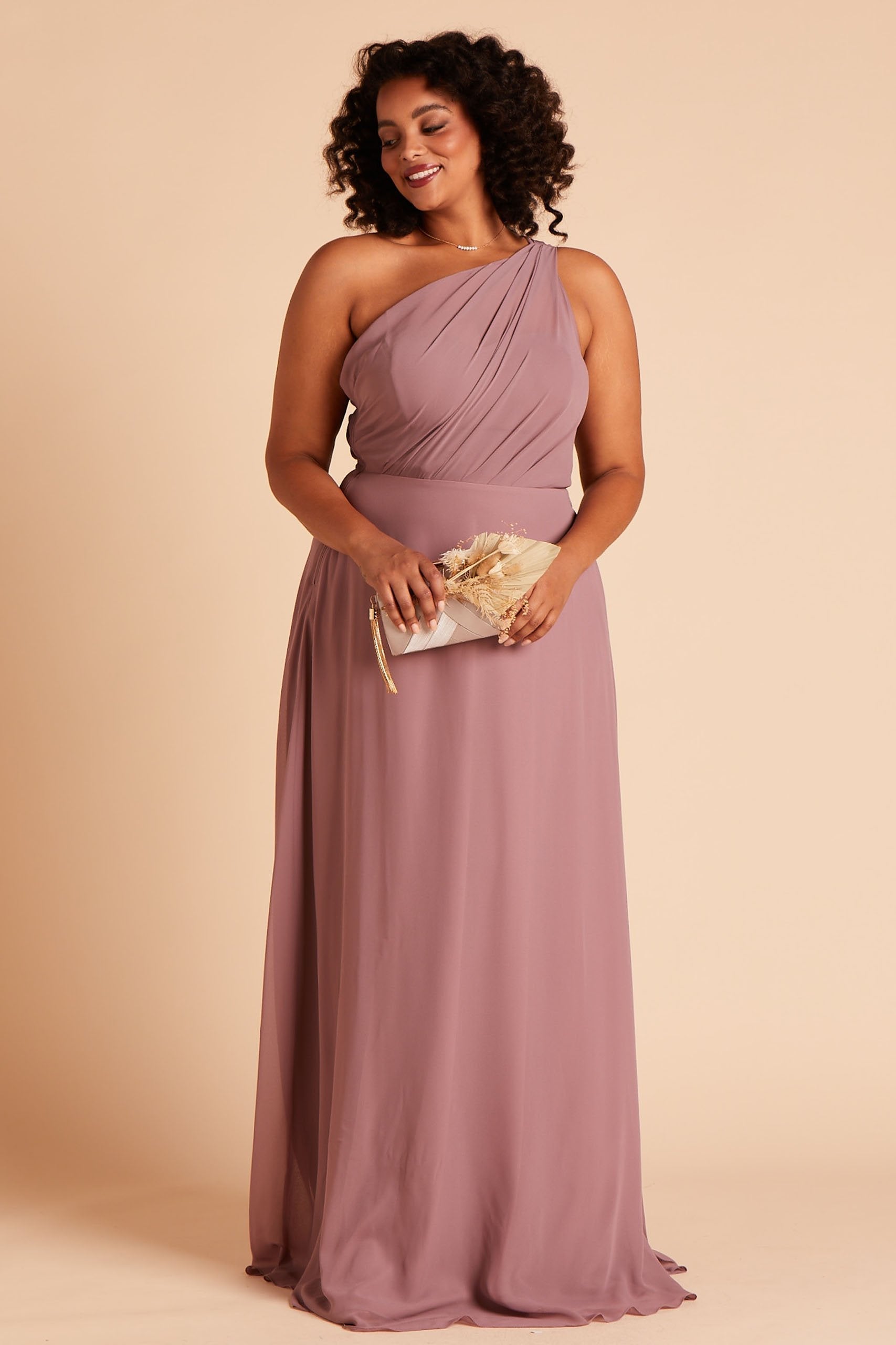 One-Shoulder Chiffon Bridesmaid Dress in Dark Mauve | Kira Dress