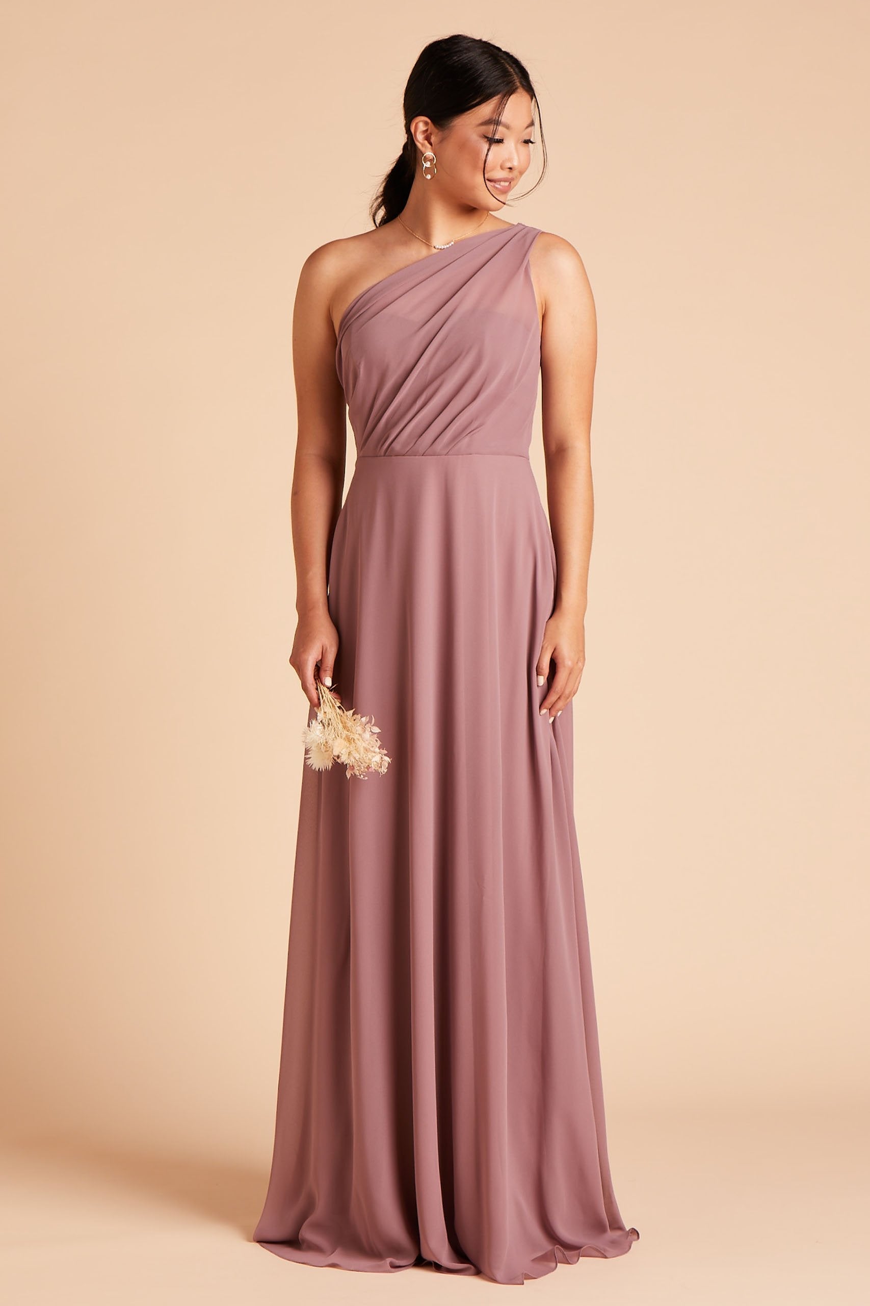 One-Shoulder Chiffon Bridesmaid Dress in Dark Mauve | Kira Dress