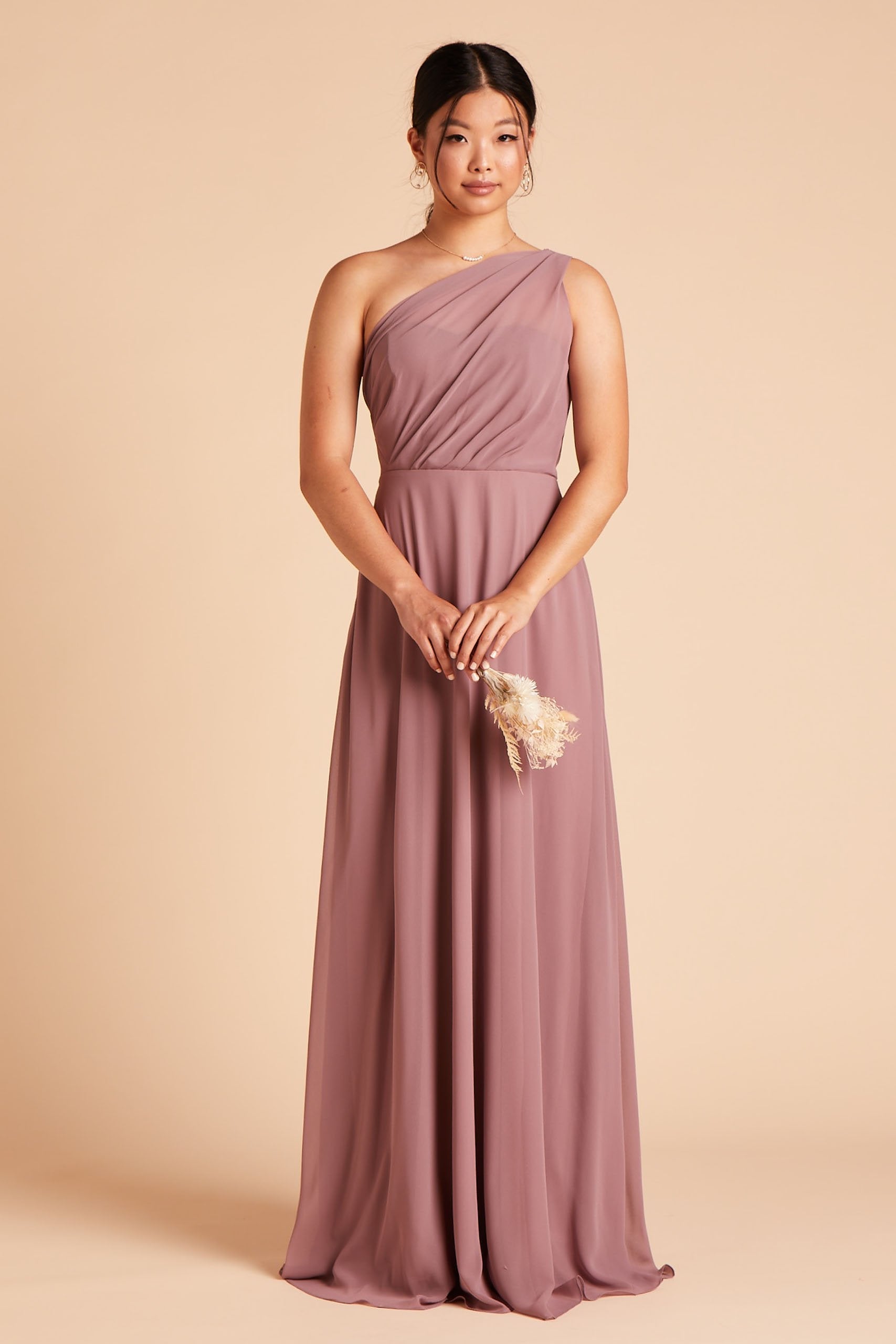 One-Shoulder Chiffon Bridesmaid Dress in Dark Mauve | Kira Dress