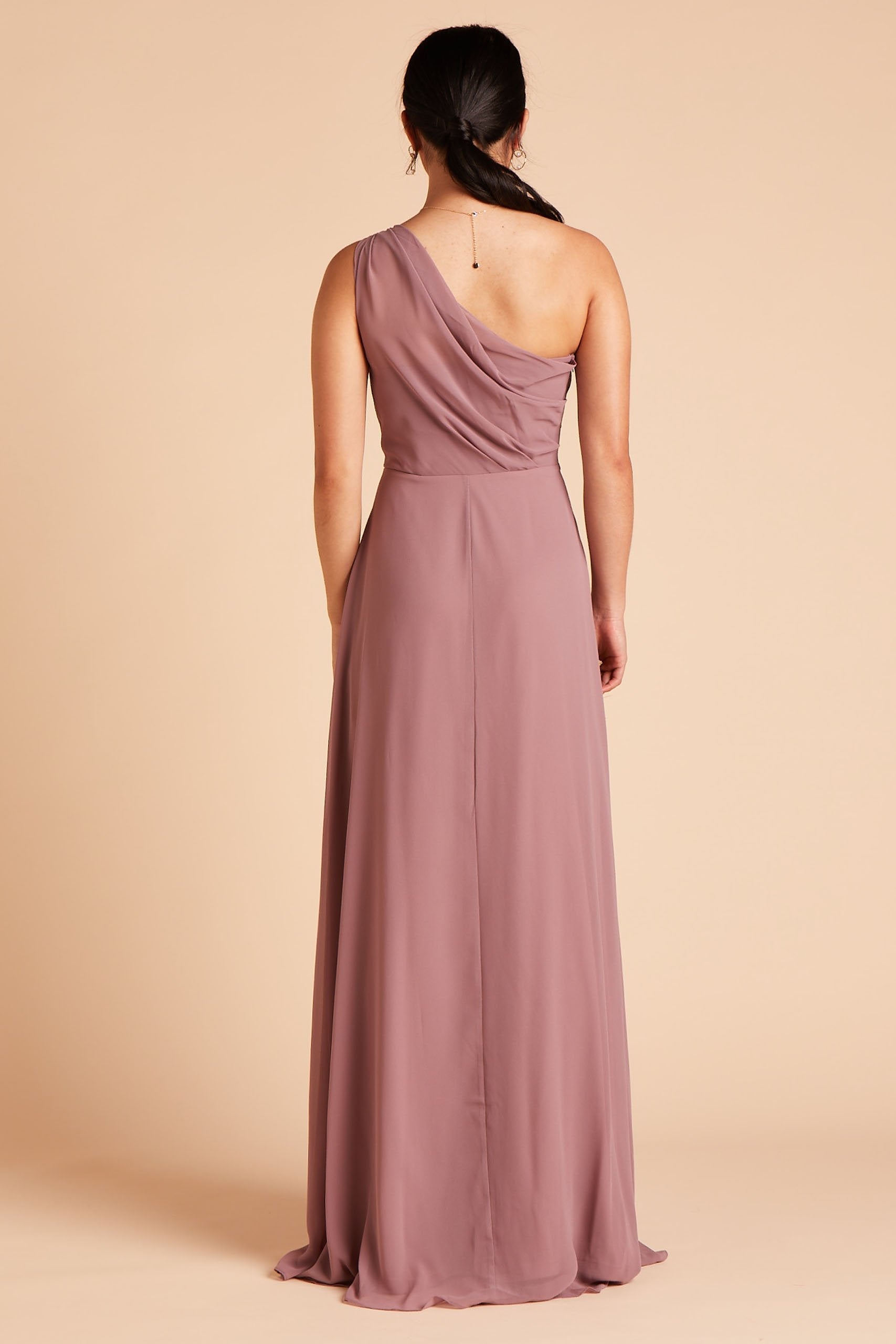 One-Shoulder Chiffon Bridesmaid Dress in Dark Mauve | Kira Dress