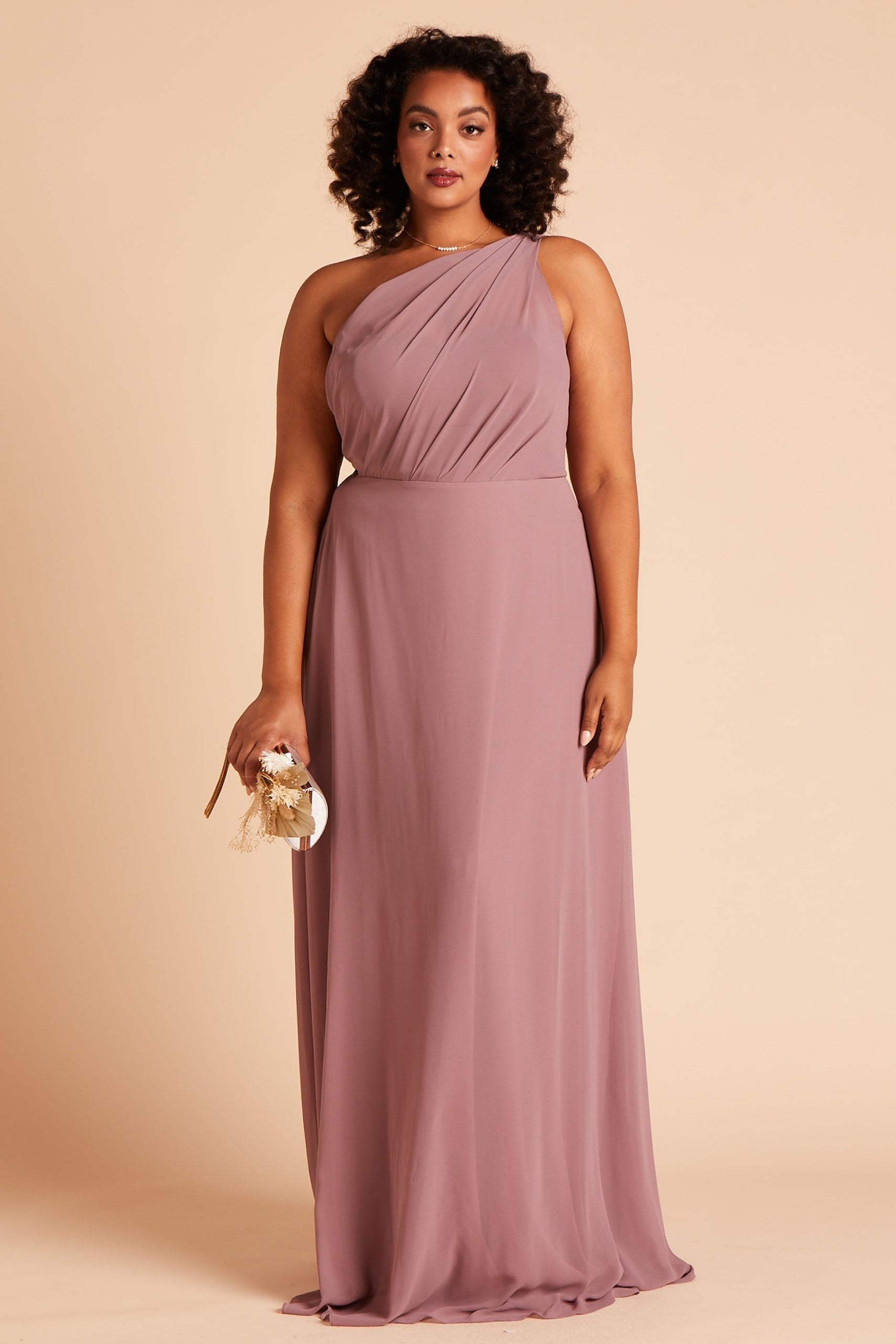 One-Shoulder Chiffon Bridesmaid Dress in Dark Mauve | Kira Dress