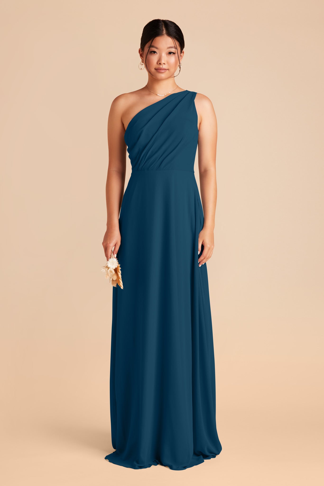 One-Shoulder Chiffon Bridesmaid Dress | Kira Dress Dark Teal