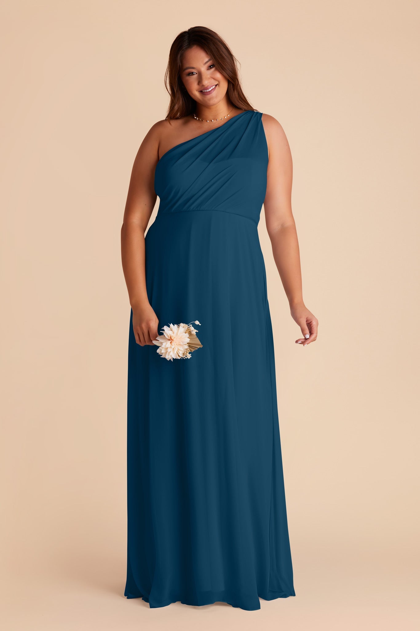 One-Shoulder Chiffon Bridesmaid Dress | Kira Dress Dark Teal
