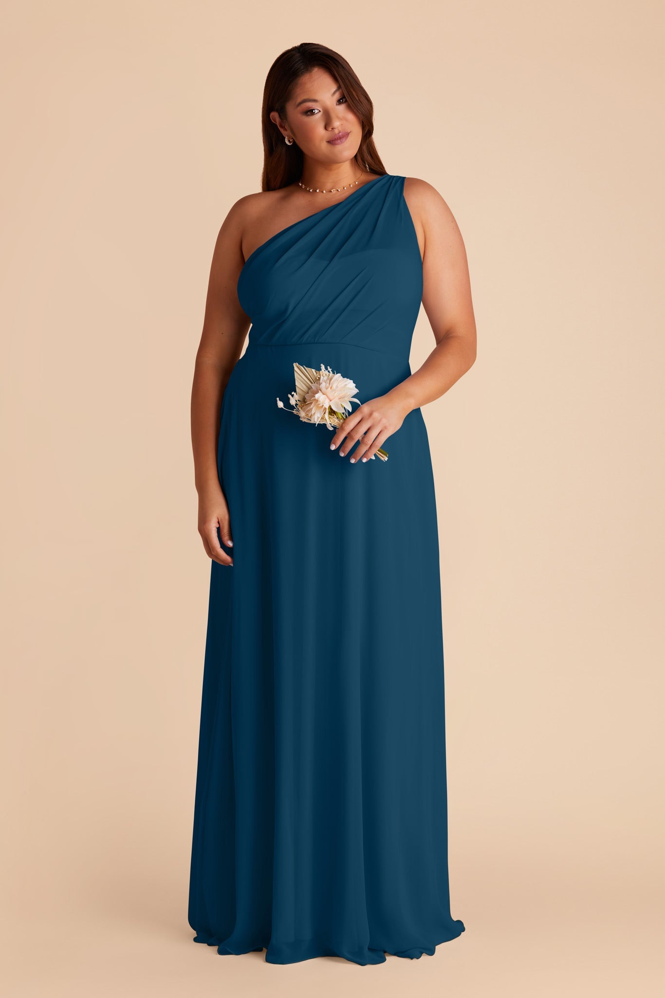 One-Shoulder Chiffon Bridesmaid Dress | Kira Dress Dark Teal