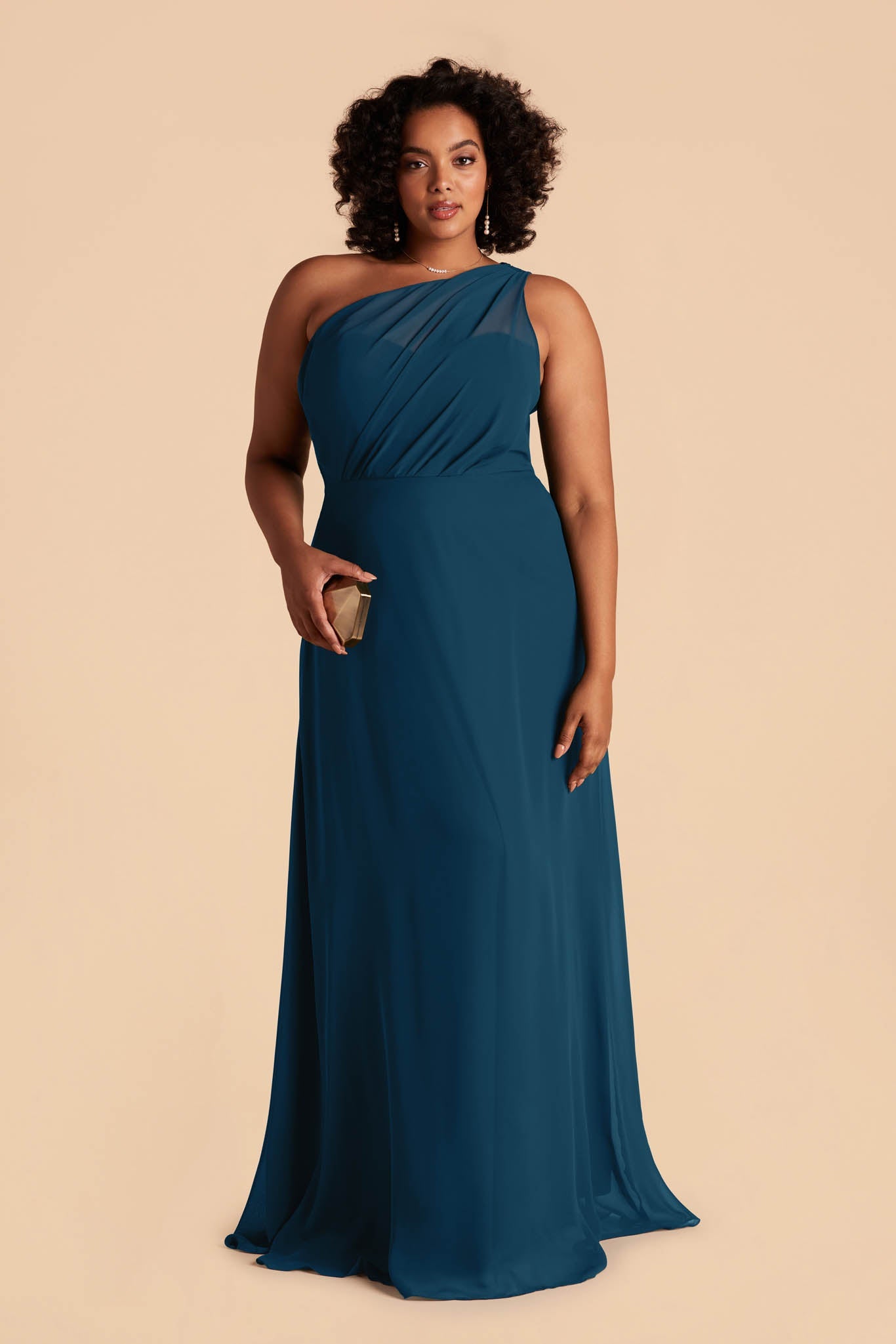 One-Shoulder Chiffon Bridesmaid Dress | Kira Dress Dark Teal