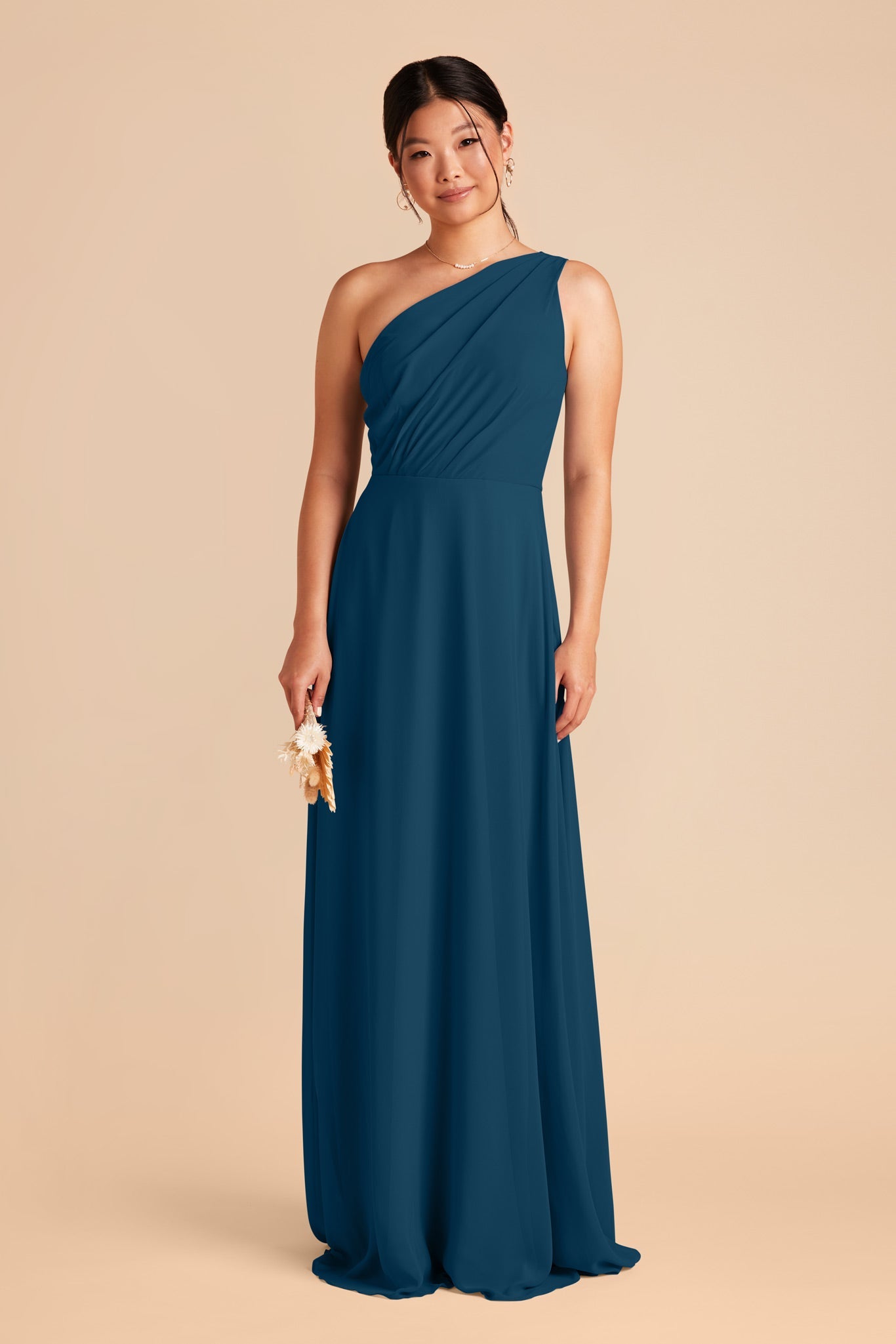 One-Shoulder Chiffon Bridesmaid Dress | Kira Dress Dark Teal