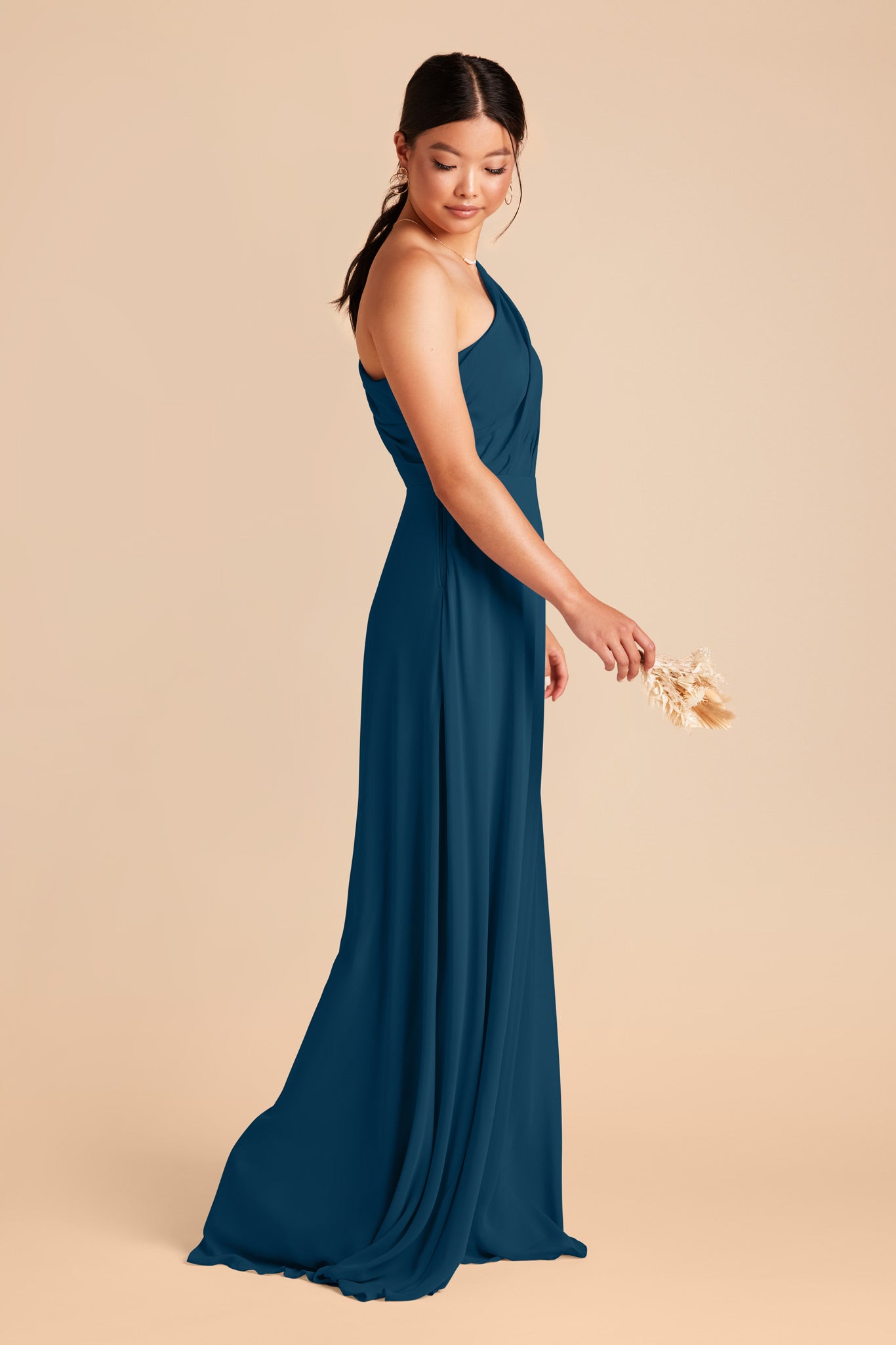One-Shoulder Chiffon Bridesmaid Dress | Kira Dress Dark Teal
