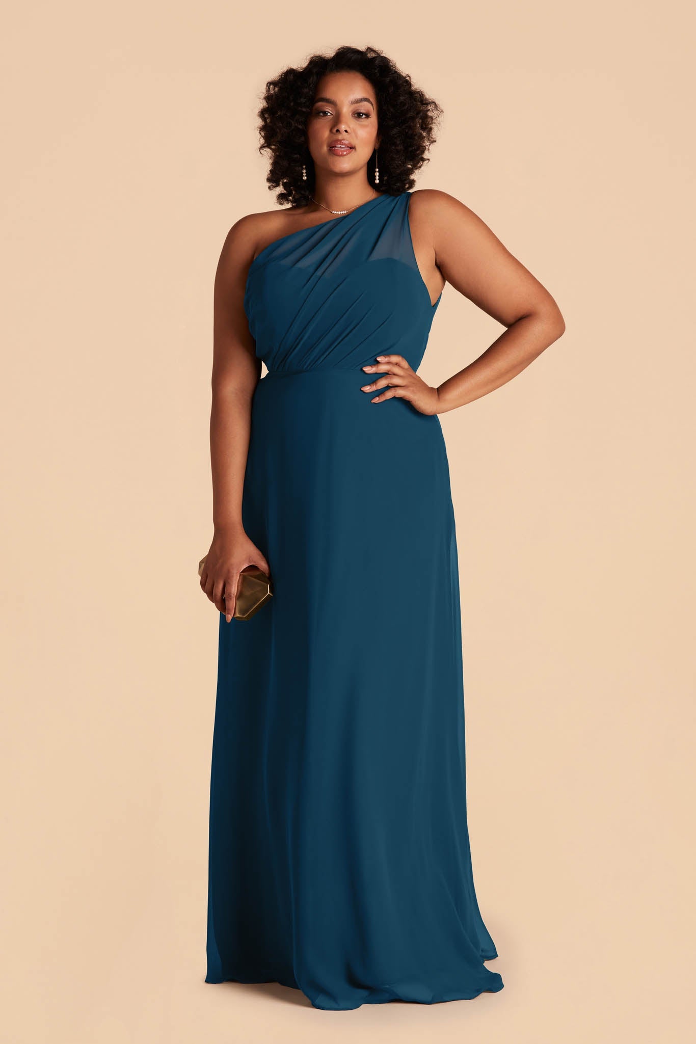 One-Shoulder Chiffon Bridesmaid Dress | Kira Dress Dark Teal