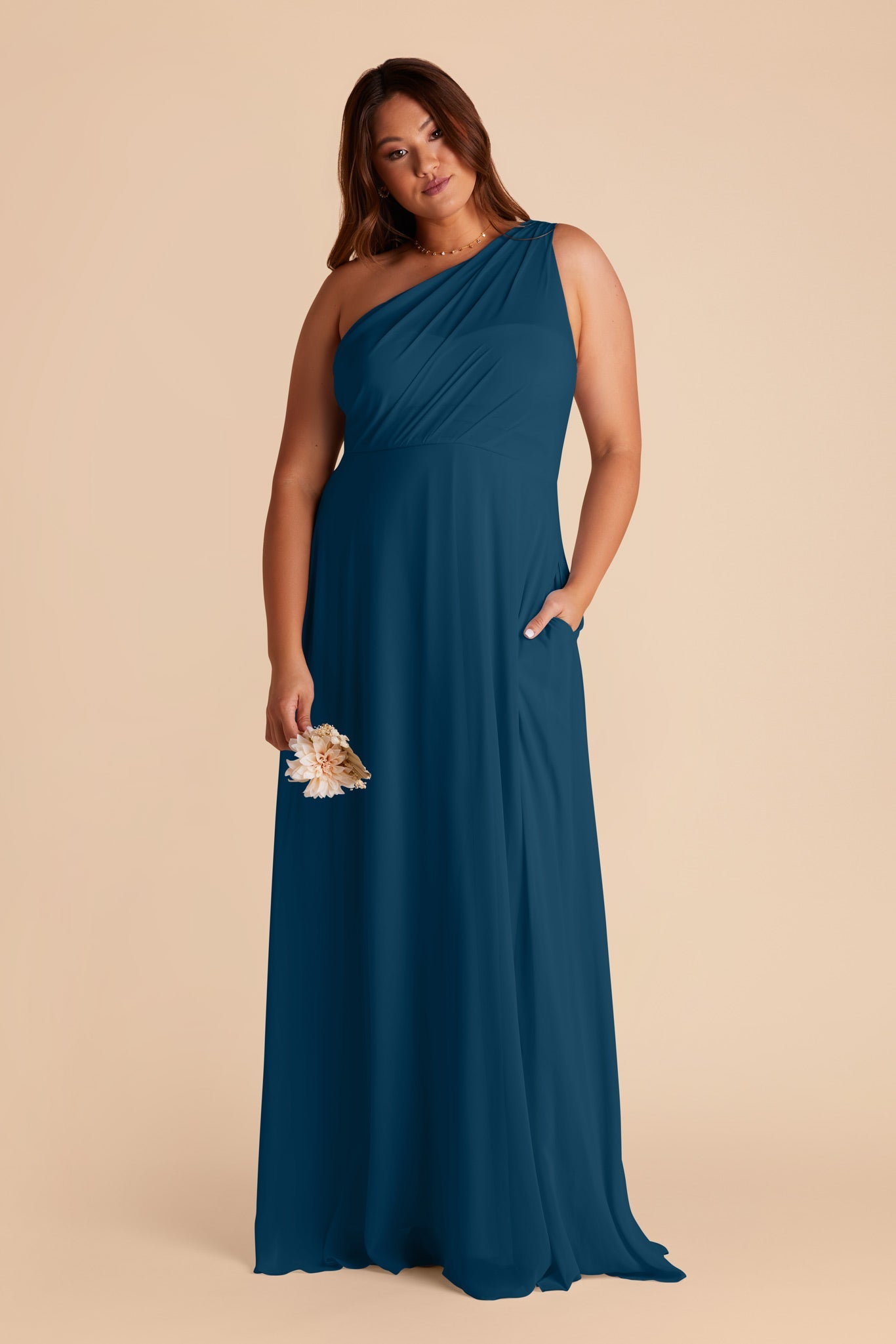 One-Shoulder Chiffon Bridesmaid Dress | Kira Dress Dark Teal