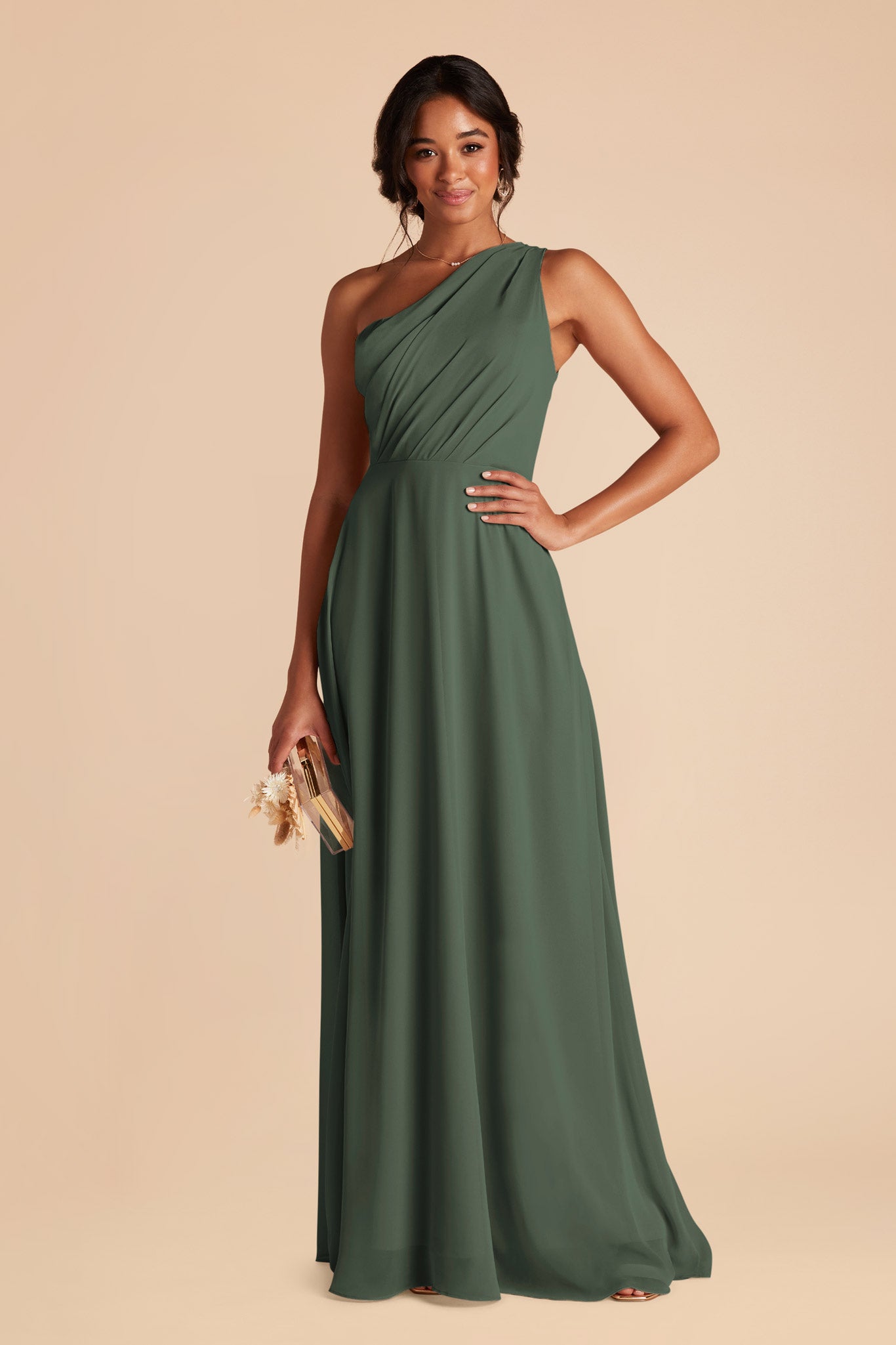 One-Shoulder Chiffon Bridesmaid Dress | Kira - Eucalyptus