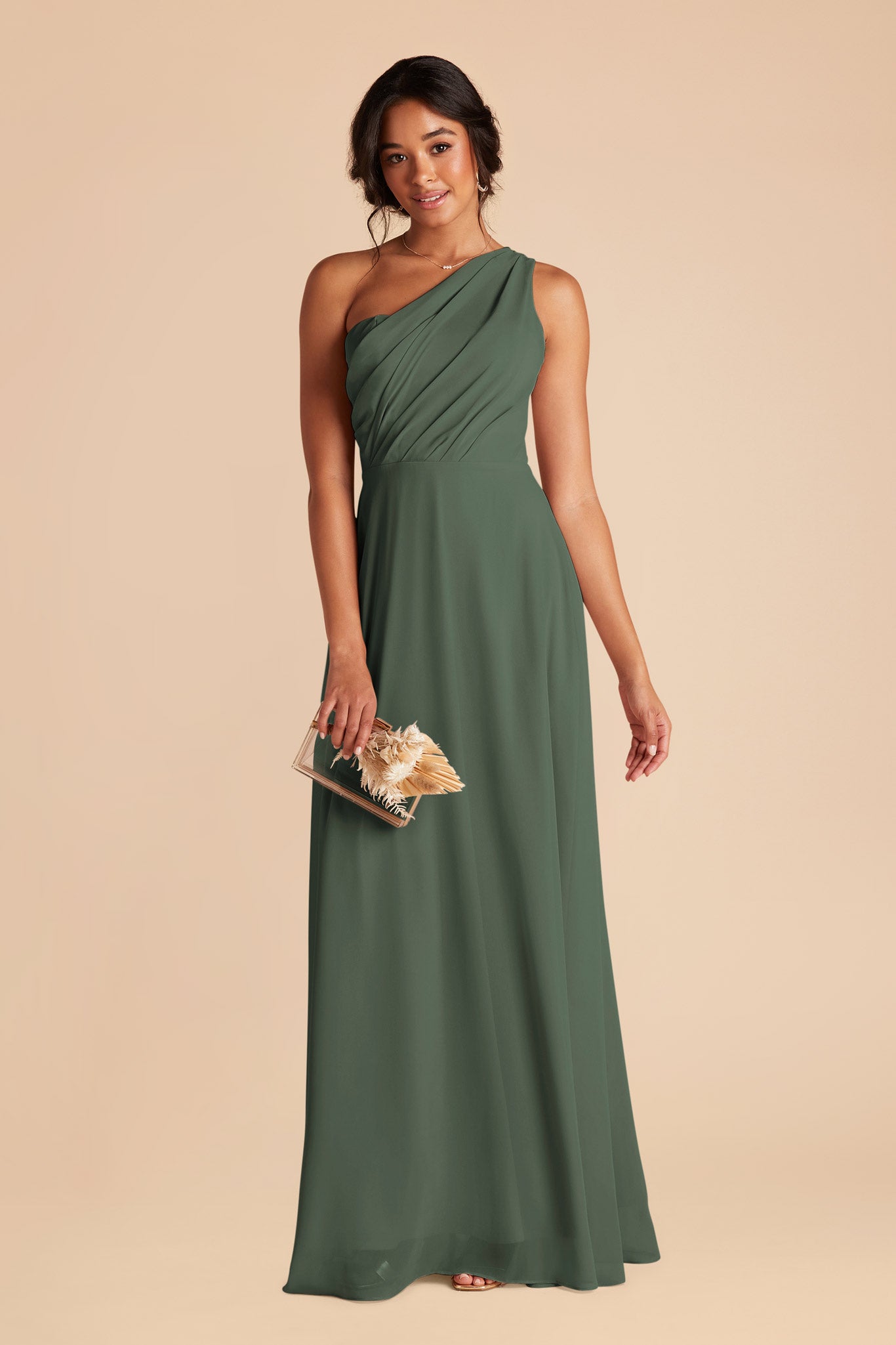 One-Shoulder Chiffon Bridesmaid Dress | Kira - Eucalyptus