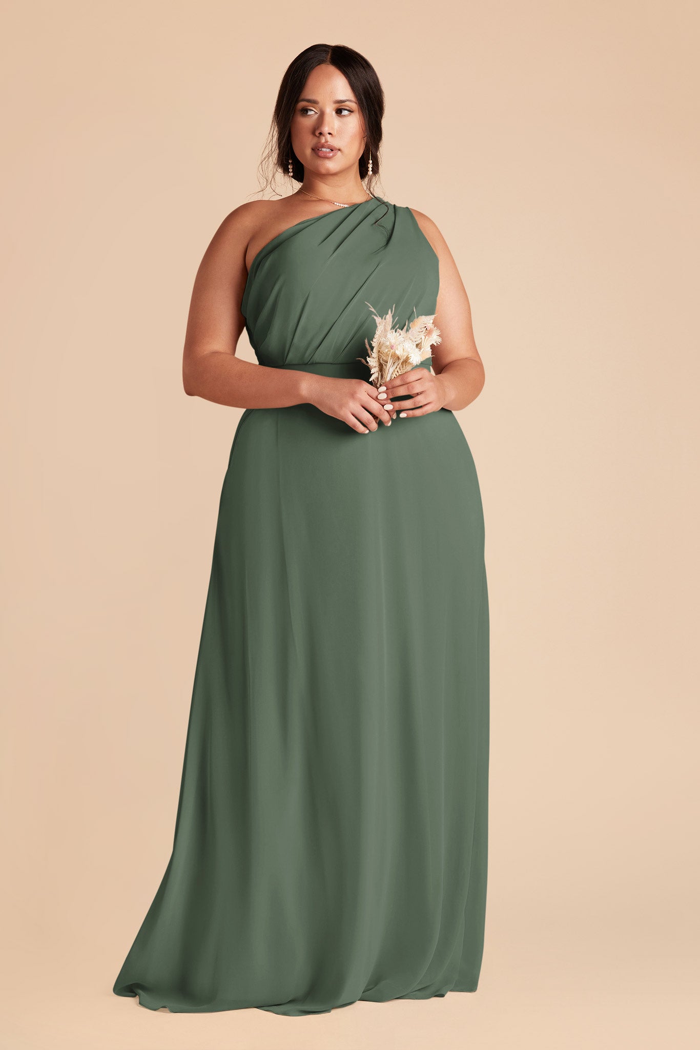 One-Shoulder Chiffon Bridesmaid Dress | Kira - Eucalyptus