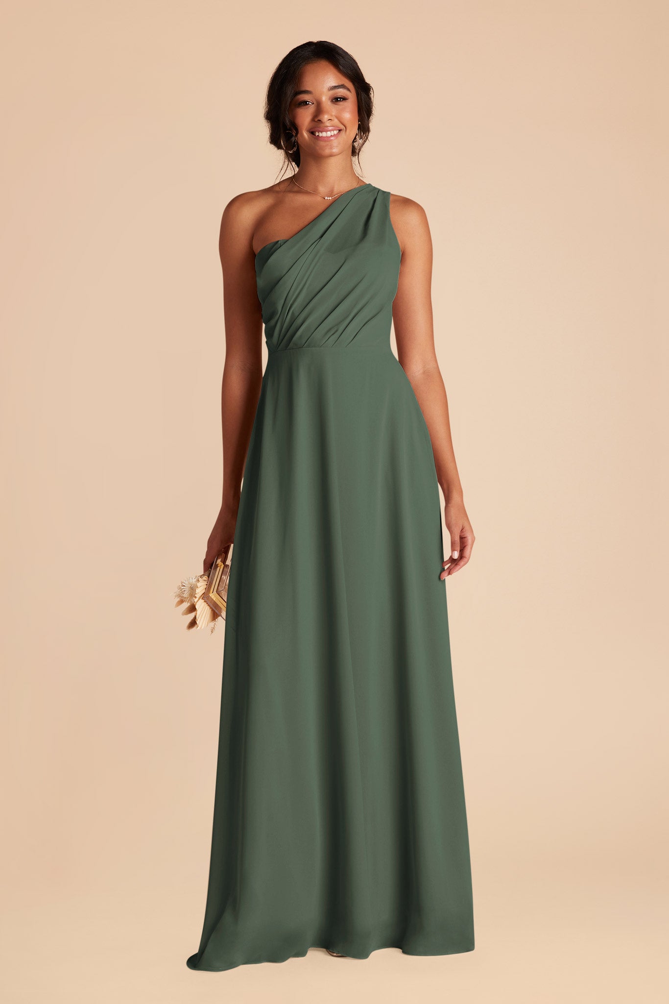 One-Shoulder Chiffon Bridesmaid Dress | Kira - Eucalyptus