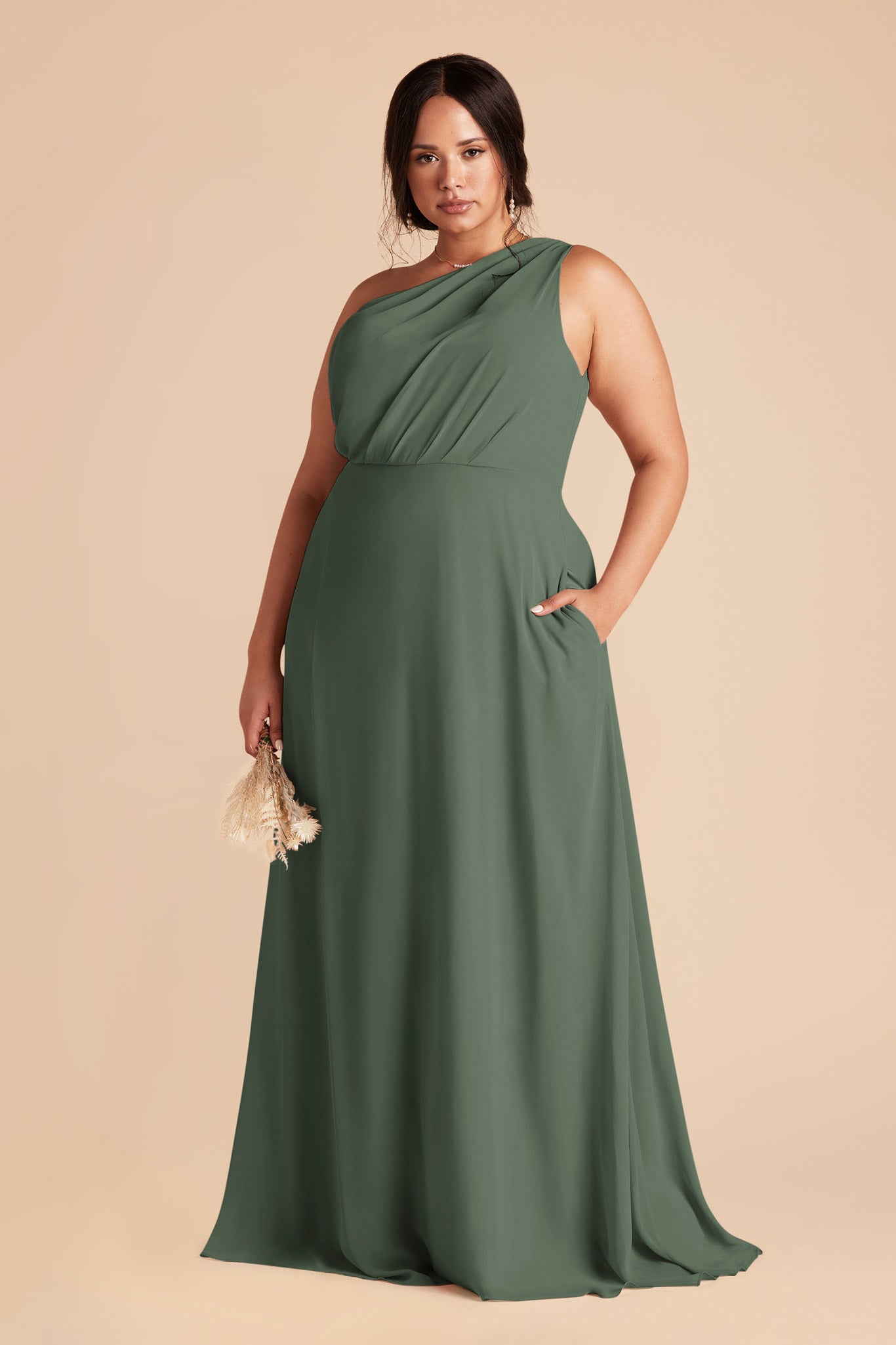 One-Shoulder Chiffon Bridesmaid Dress | Kira - Eucalyptus