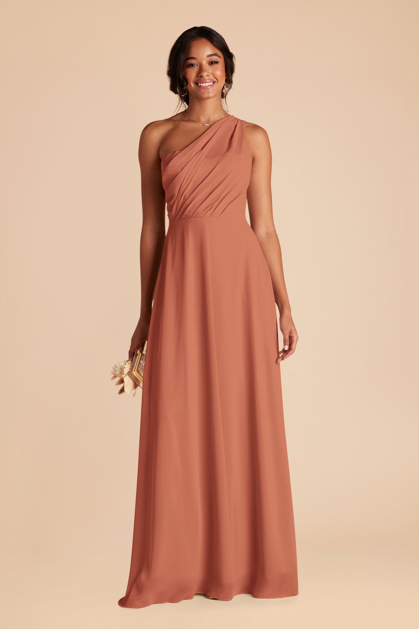 One-Shoulder Chiffon Bridesmaid Dress | Kira Dress Terracotta