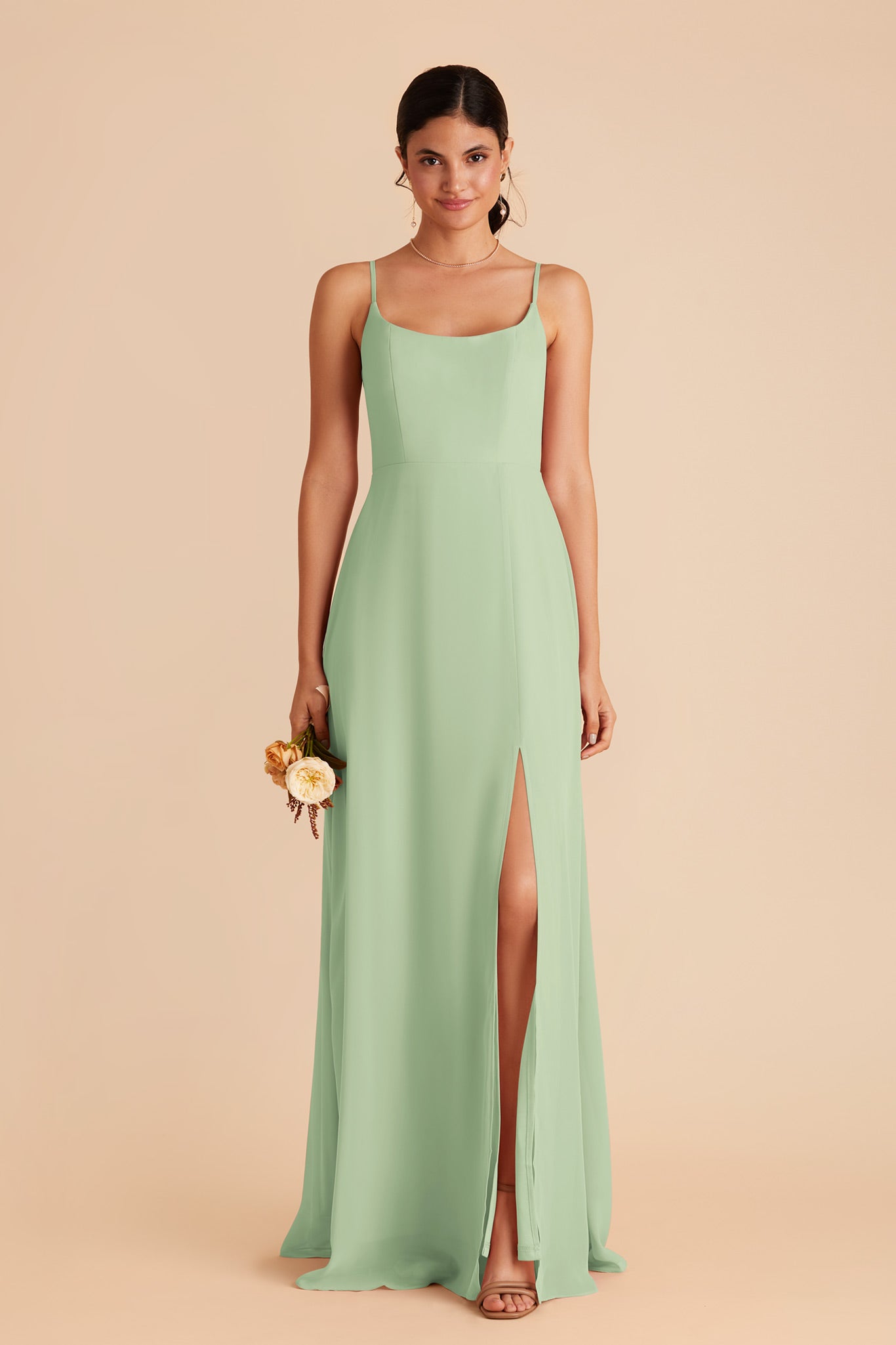 Chiffon Scoop Dress in Pistachio | Amy