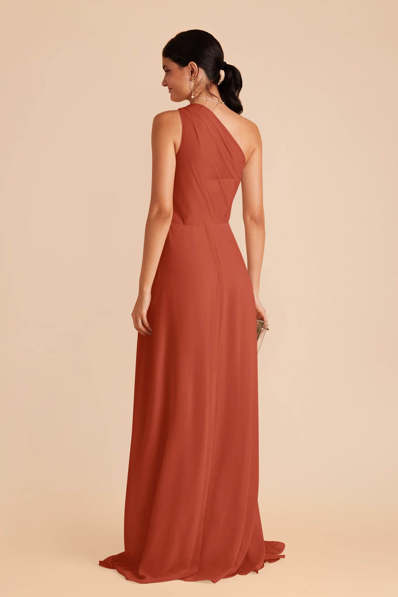One-Shoulder Chiffon Bridesmaid Dress with Slit | Kira Auburn
