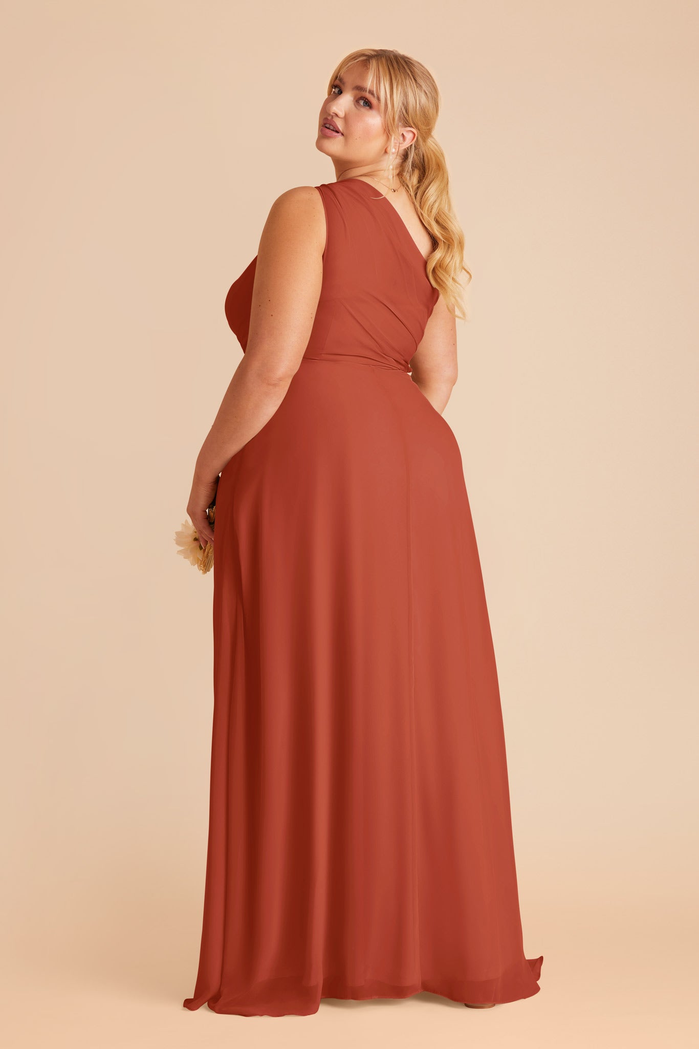 One-Shoulder Chiffon Bridesmaid Dress with Slit | Kira Auburn