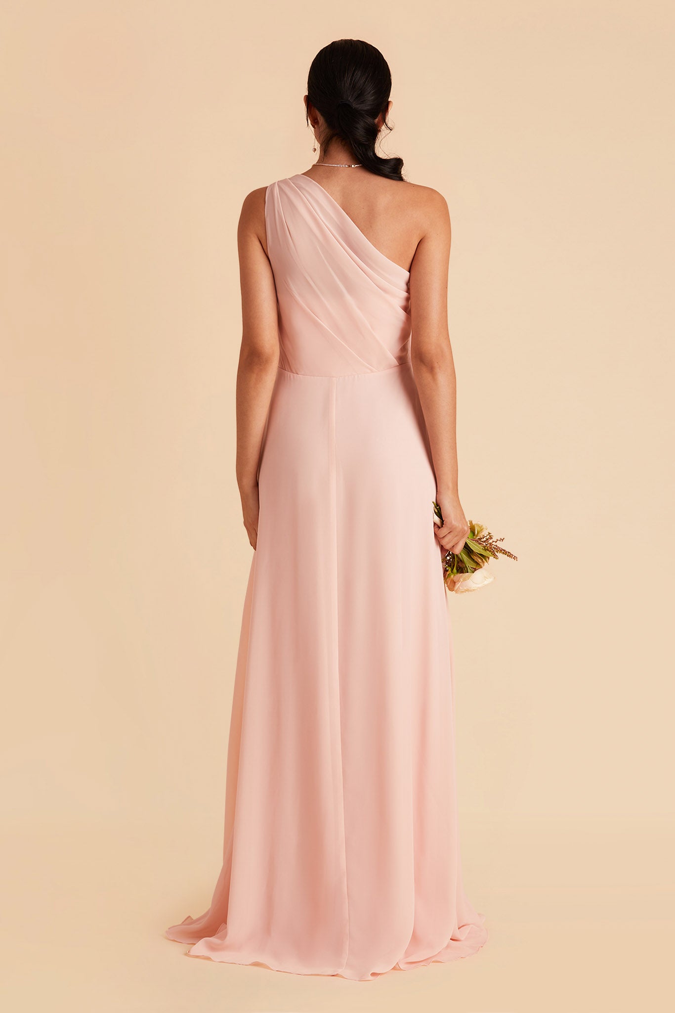 Blush Pink One-Shoulder Bridesmaid Dress with Slit | Kira
