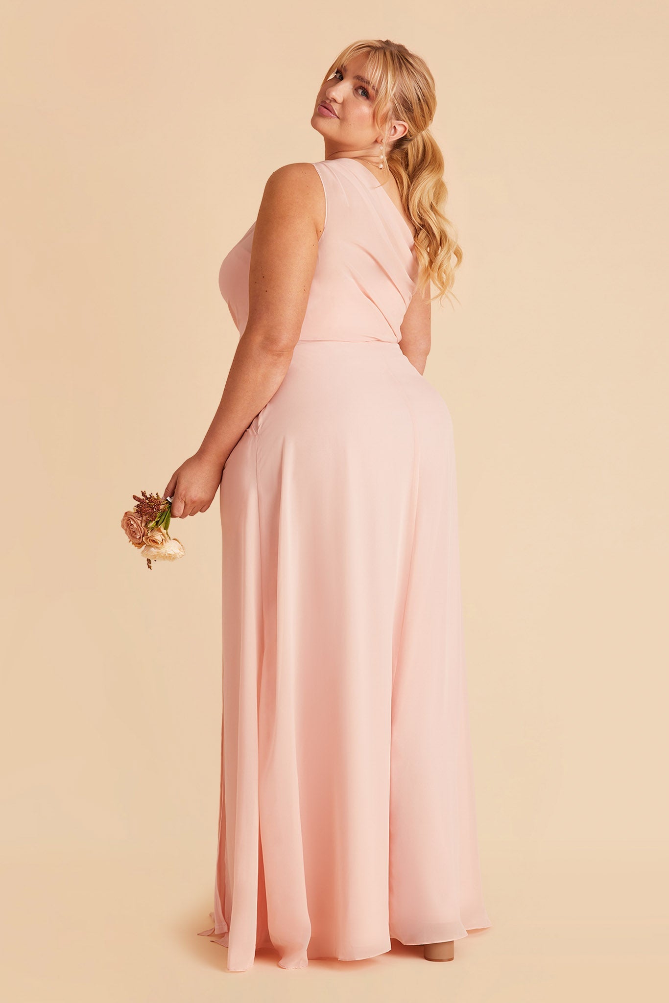 Blush Pink One-Shoulder Bridesmaid Dress with Slit | Kira
