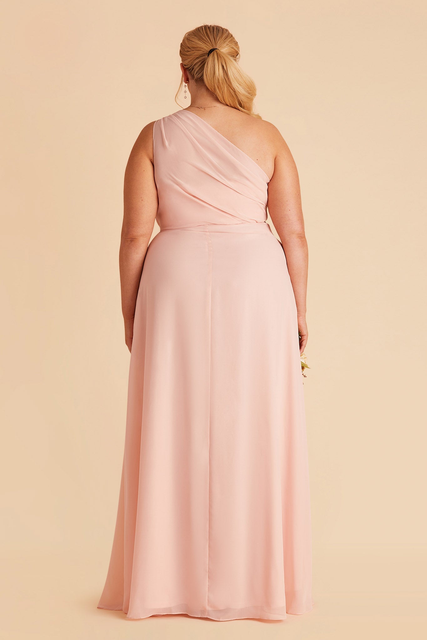 Blush Pink One-Shoulder Bridesmaid Dress with Slit | Kira