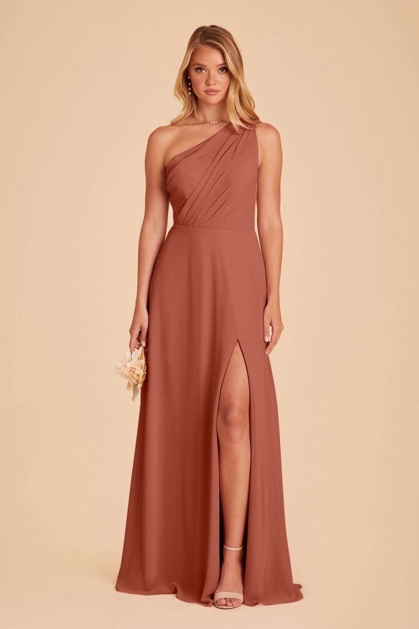One-Shoulder Chiffon Bridesmaid Dress with Slit | Kira Dress