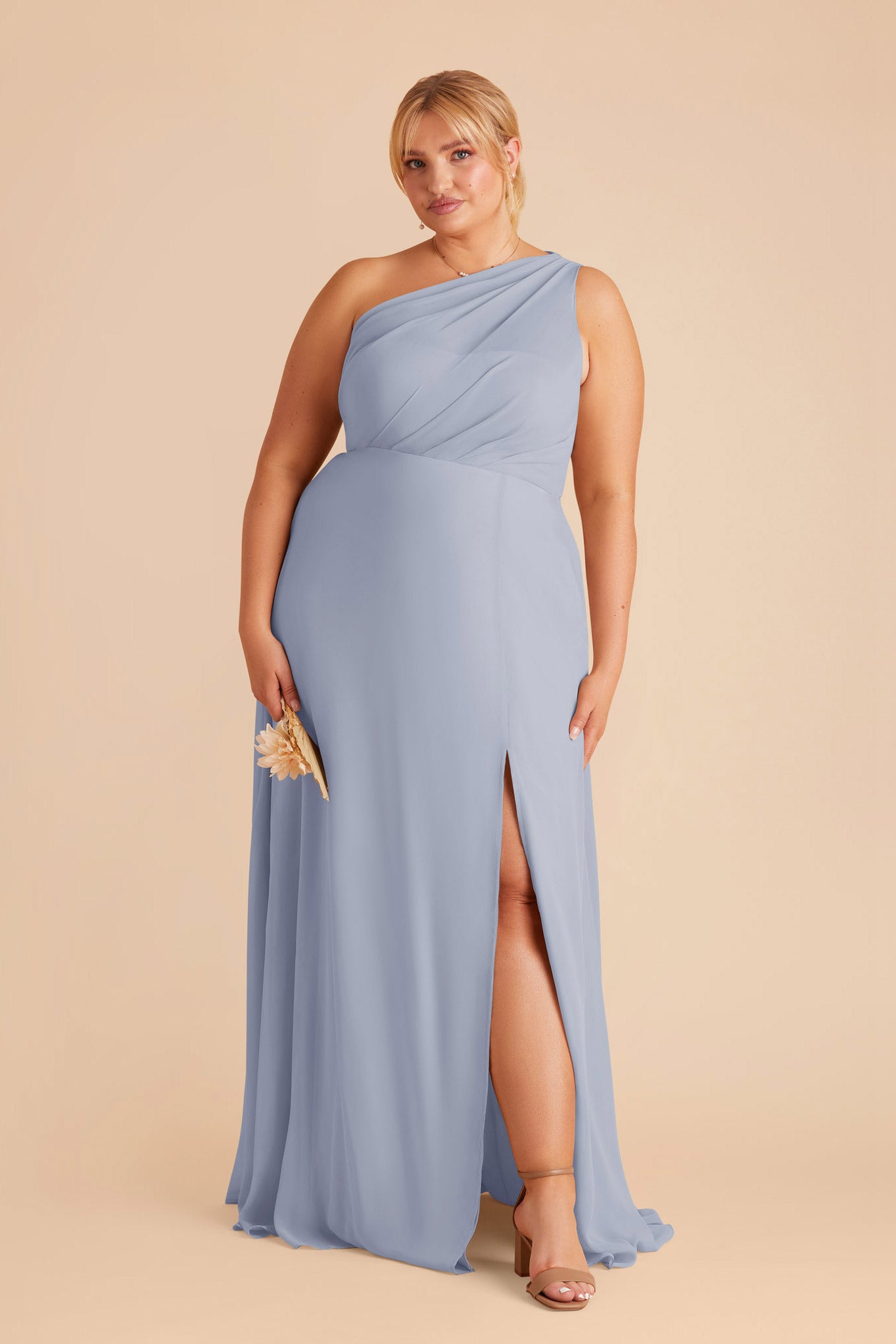 One-Shoulder Chiffon Bridesmaid Dress with Slit | Kira Dress