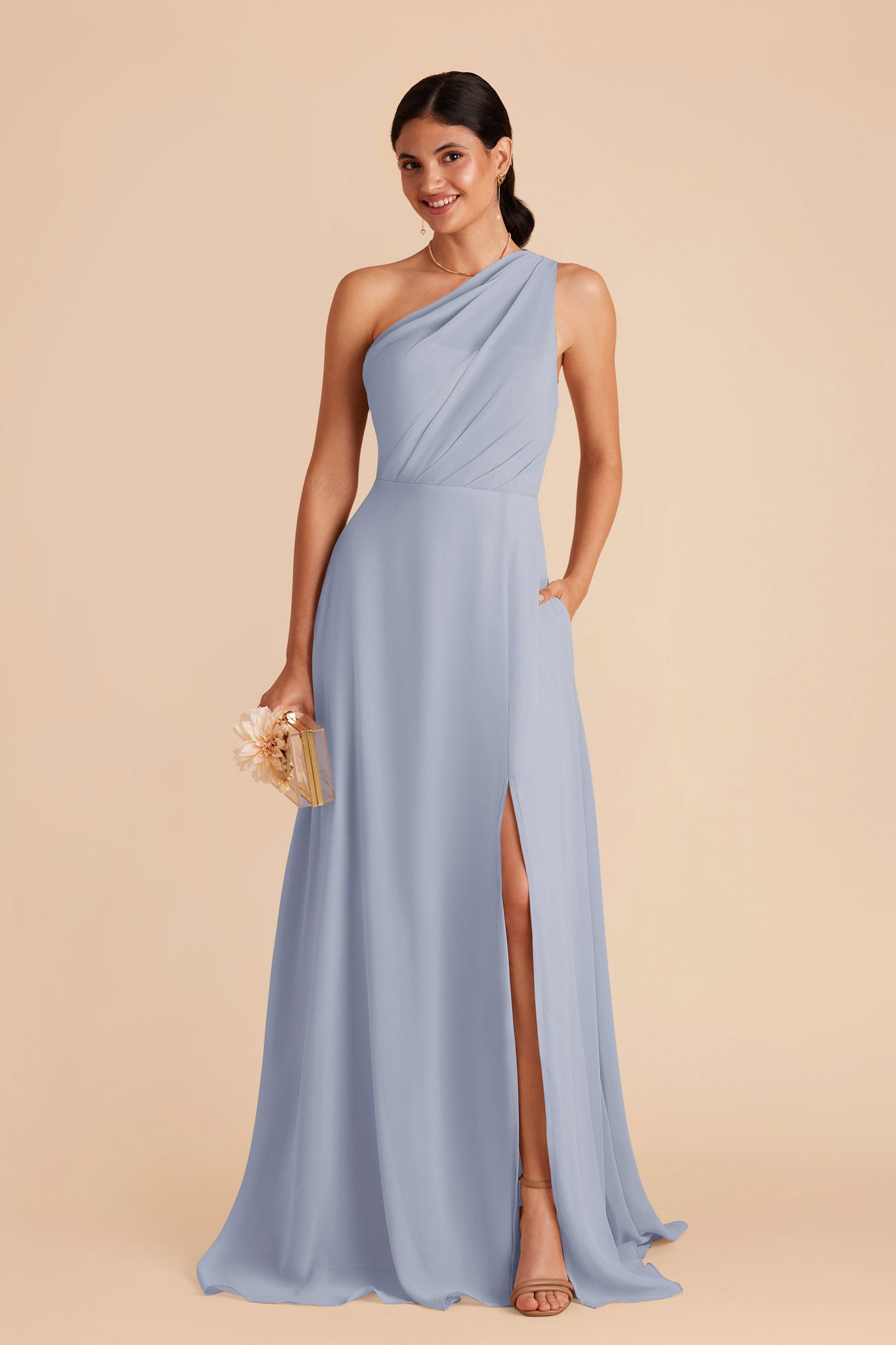 One-Shoulder Chiffon Bridesmaid Dress with Slit | Kira Dress
