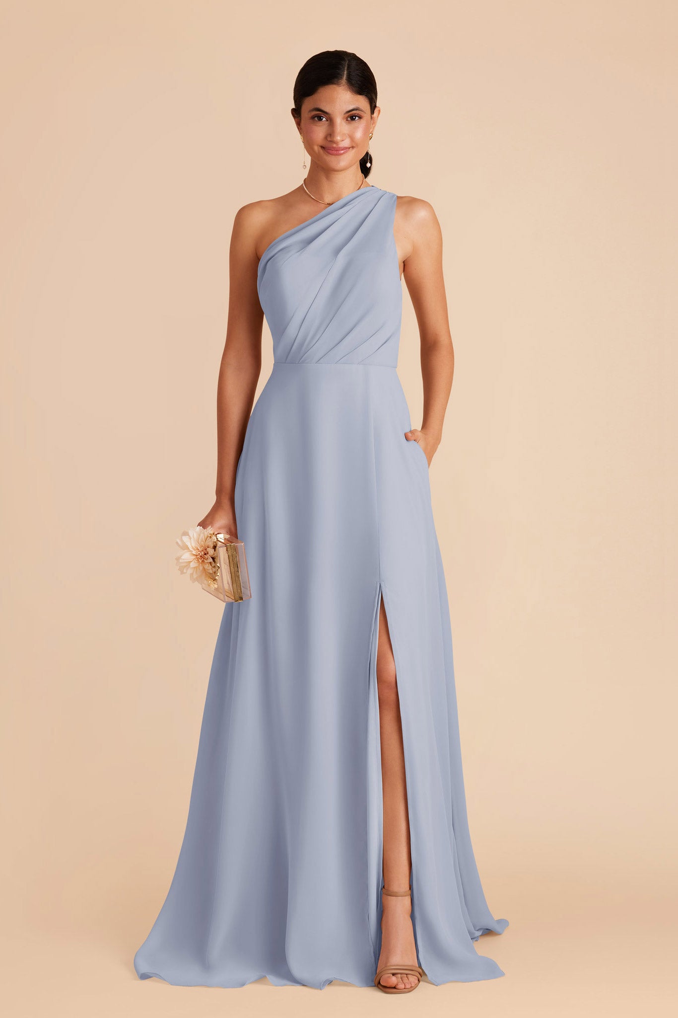 One-Shoulder Chiffon Bridesmaid Dress with Slit | Kira Dress