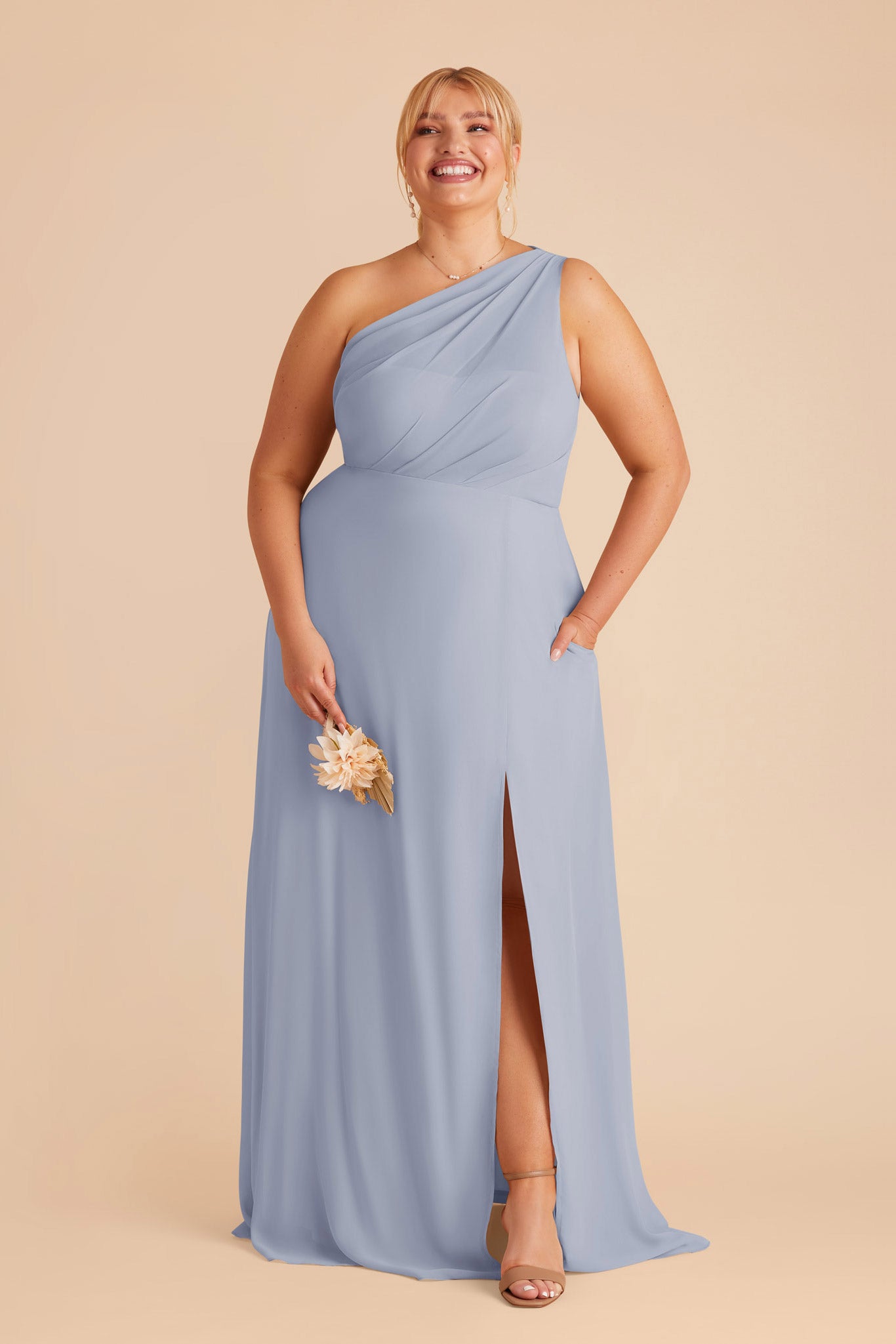 One-Shoulder Chiffon Bridesmaid Dress with Slit | Kira Dress