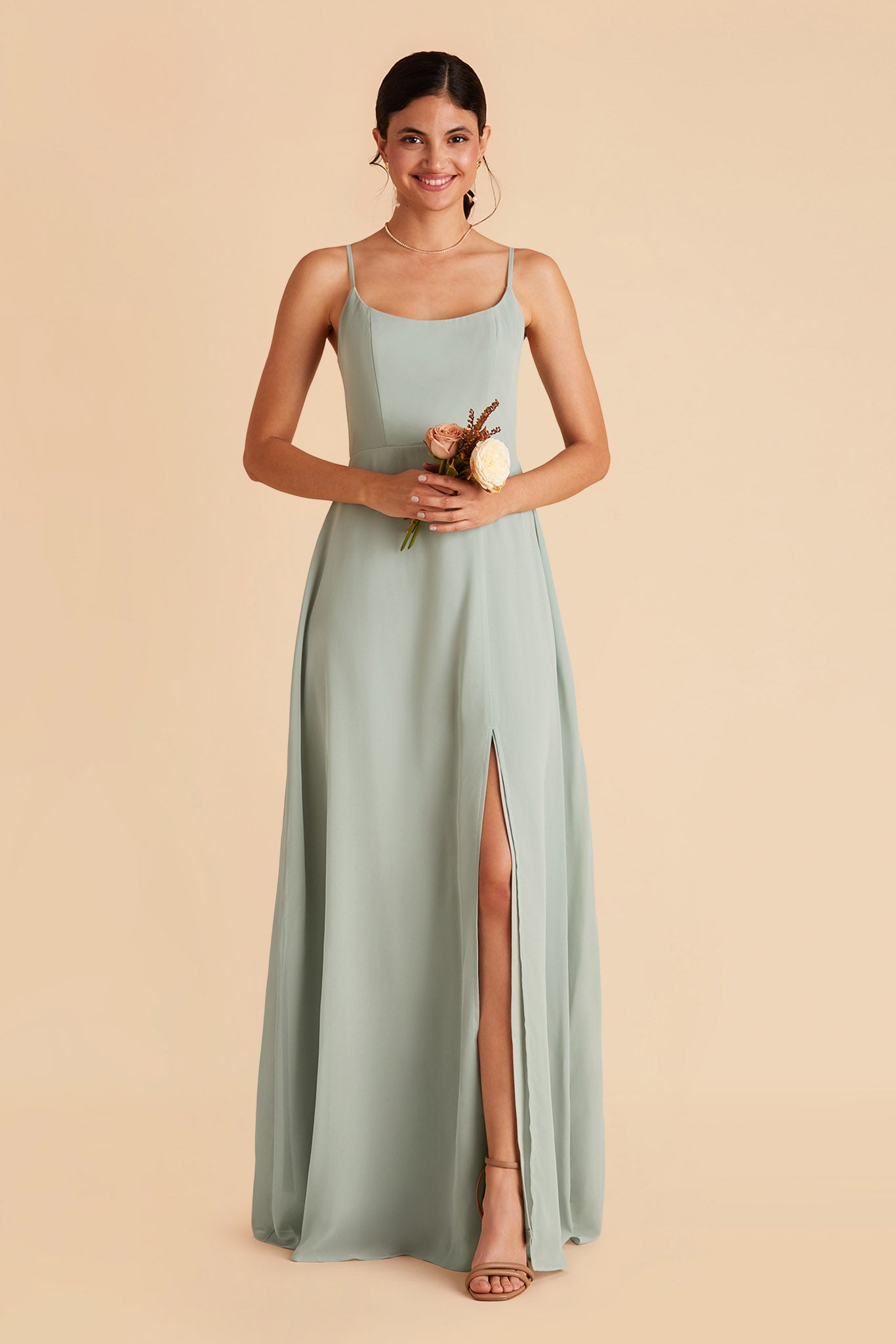 Chiffon Scoop Dress in Sage | Amy