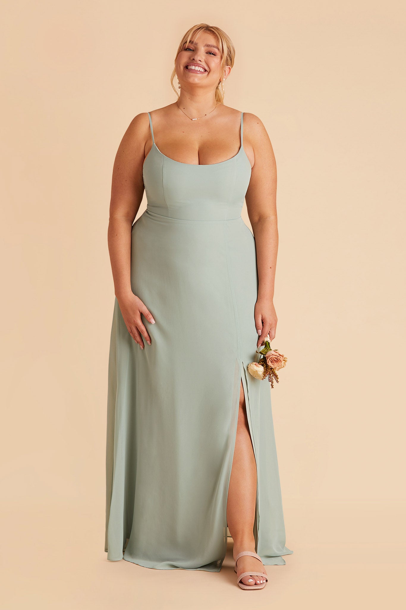 Chiffon Scoop Dress in Sage | Amy