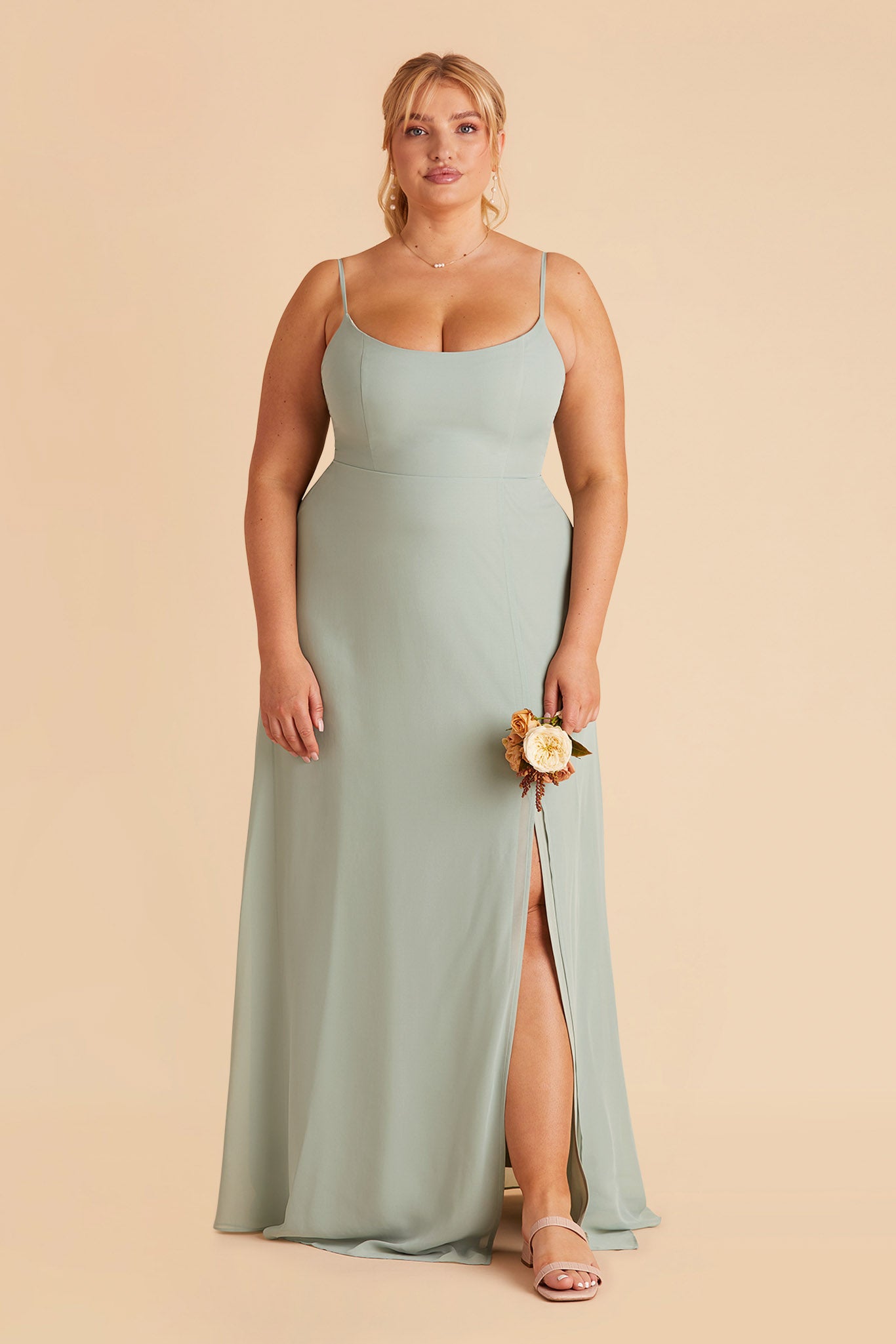 Chiffon Scoop Dress in Sage | Amy