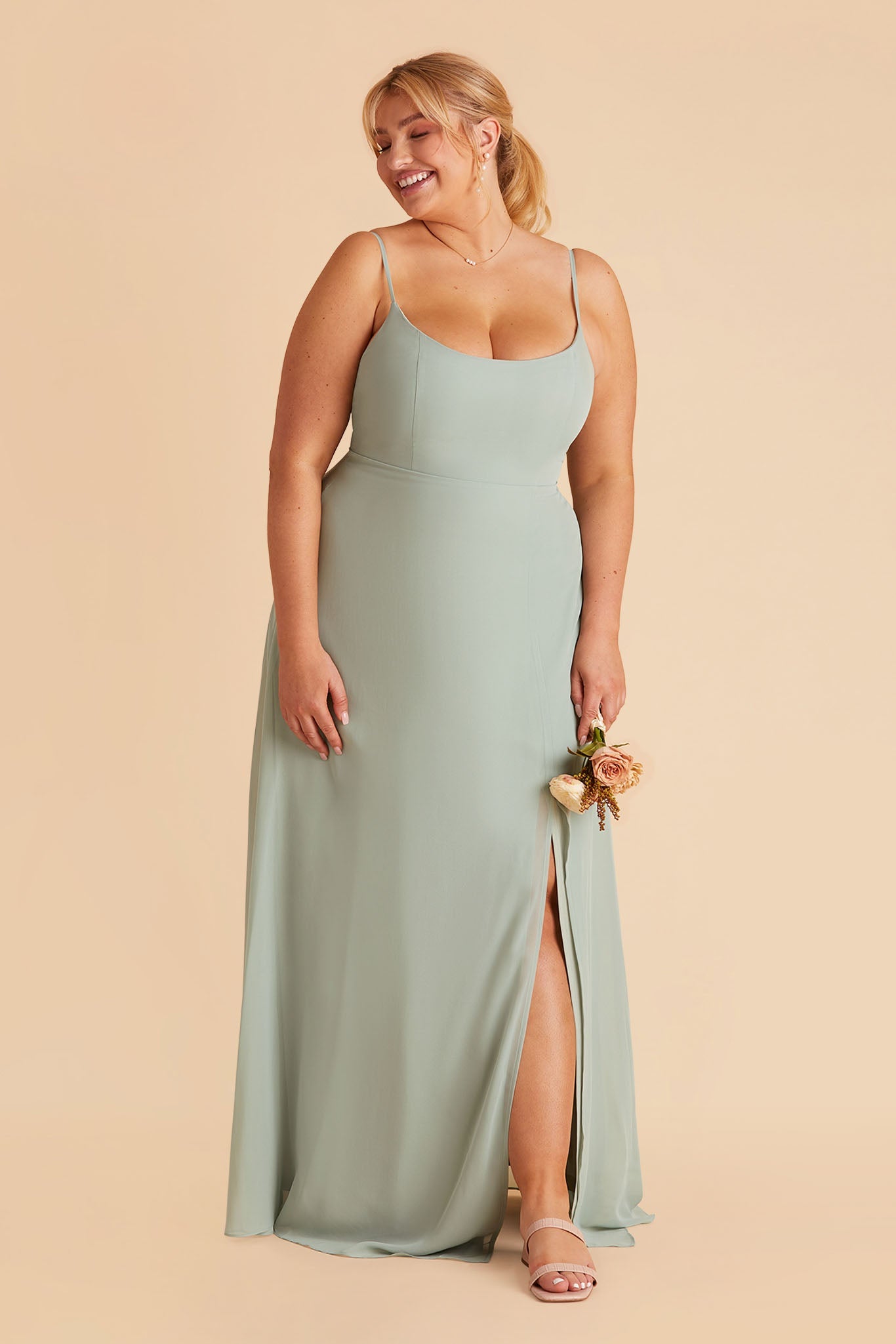 Chiffon Scoop Dress in Sage | Amy