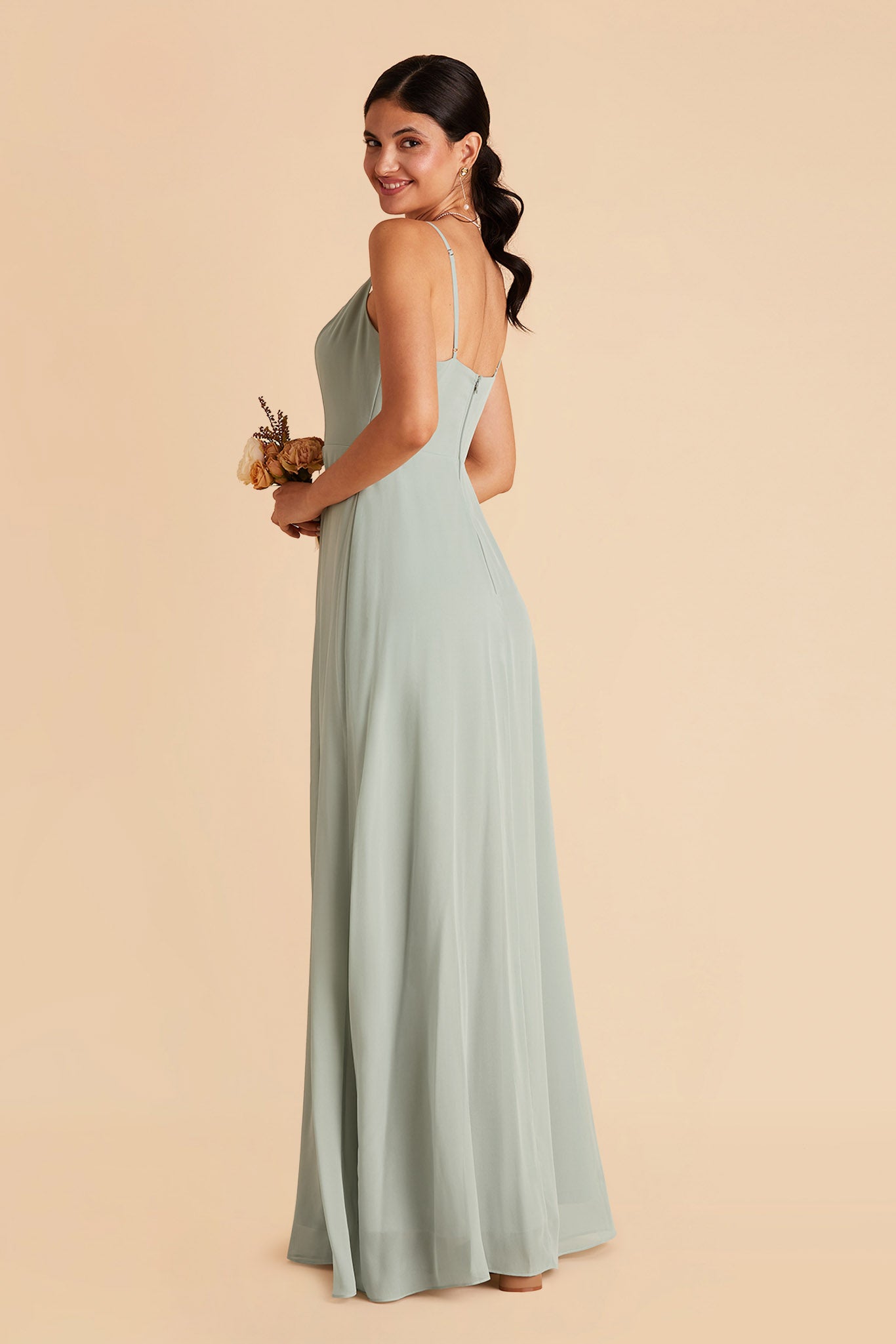 Chiffon Scoop Dress in Sage | Amy