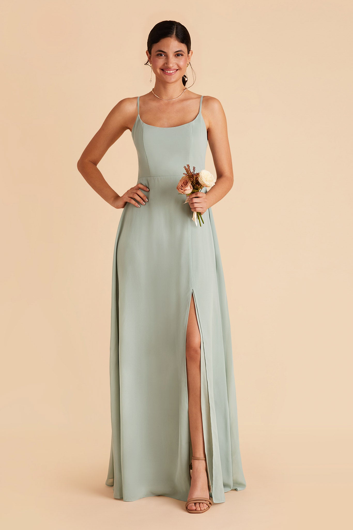Chiffon Scoop Dress in Sage | Amy