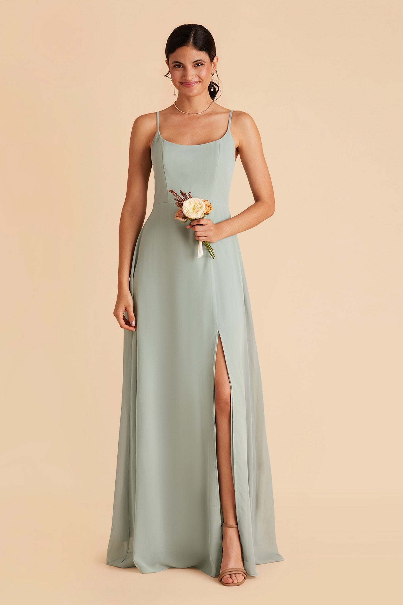 Chiffon Scoop Dress in Sage | Amy