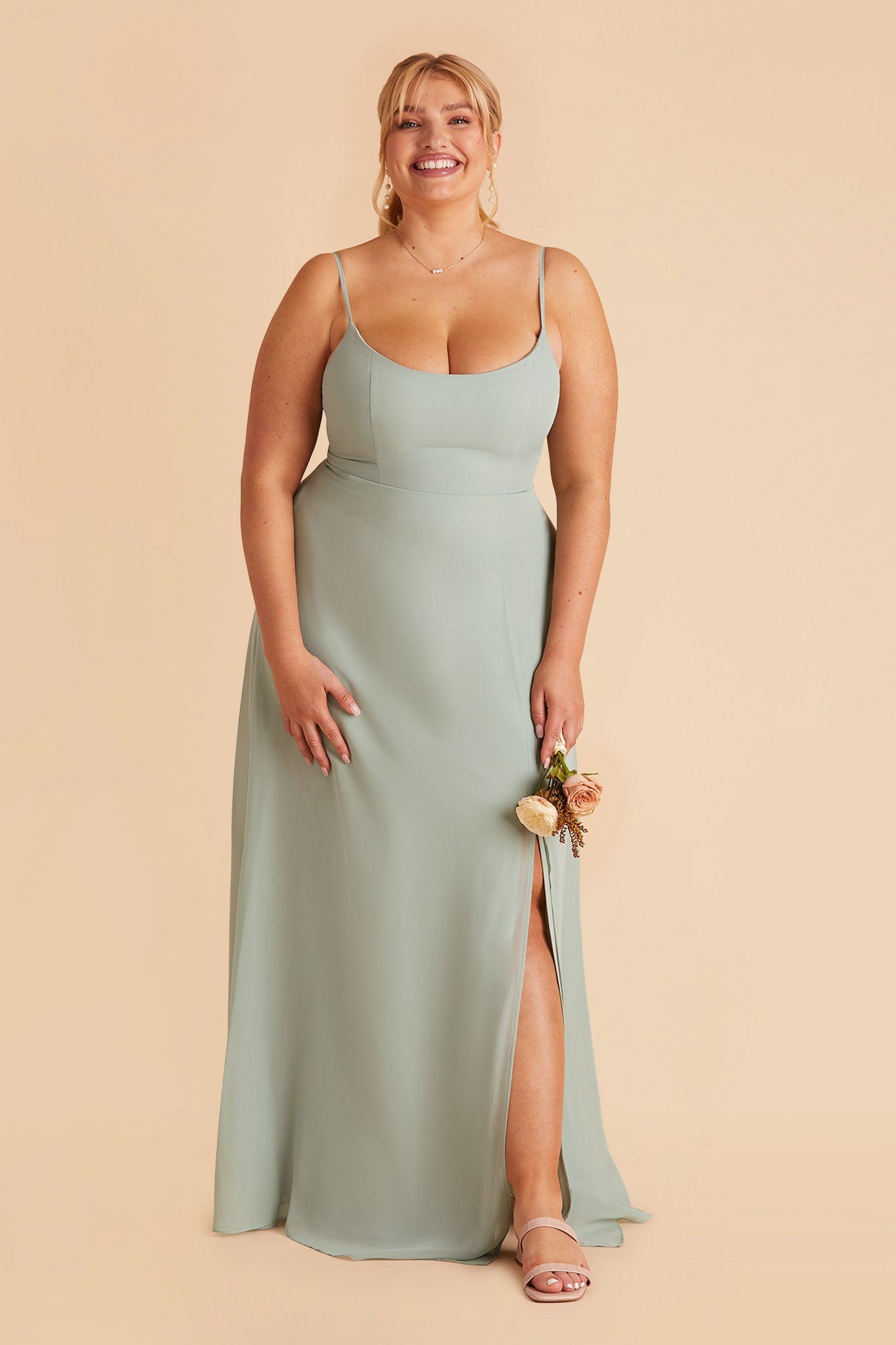 Chiffon Scoop Dress in Sage | Amy
