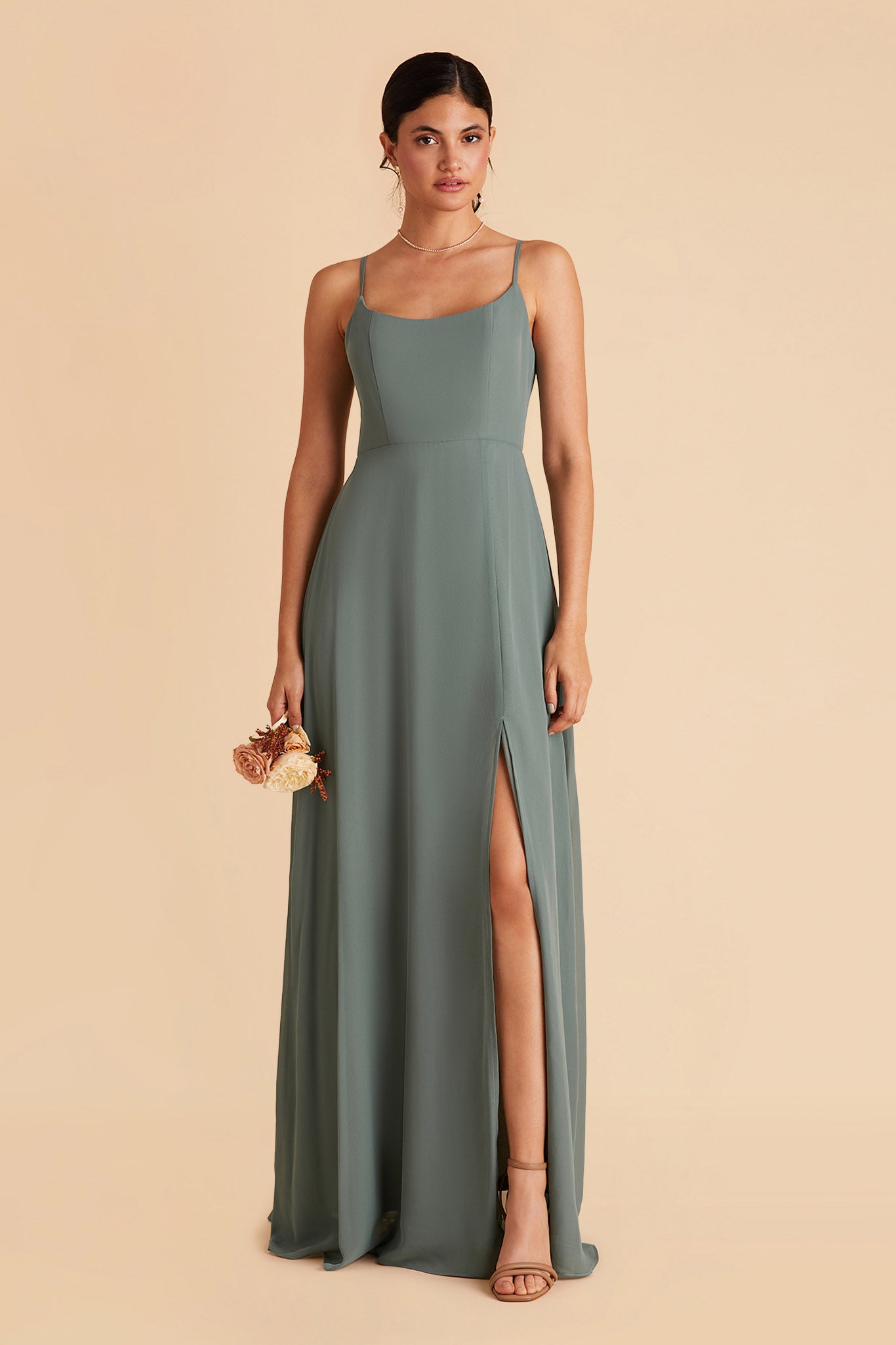 Chiffon Scoop Dress in Sea Glass | Amy