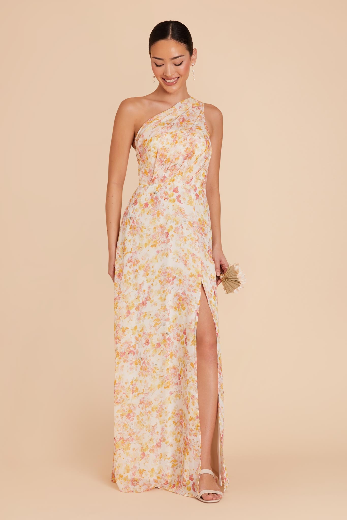 One-Shoulder Chiffon Bridesmaid Dress with Slit | Kira Floral